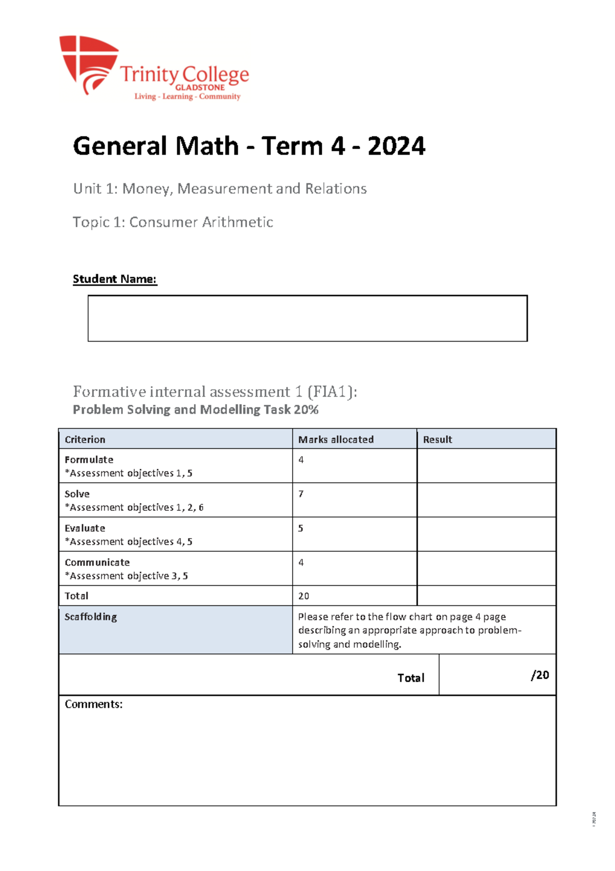 FA1 General Maths 2024-25: Consumer Arithmetic Problem Solving Task ...