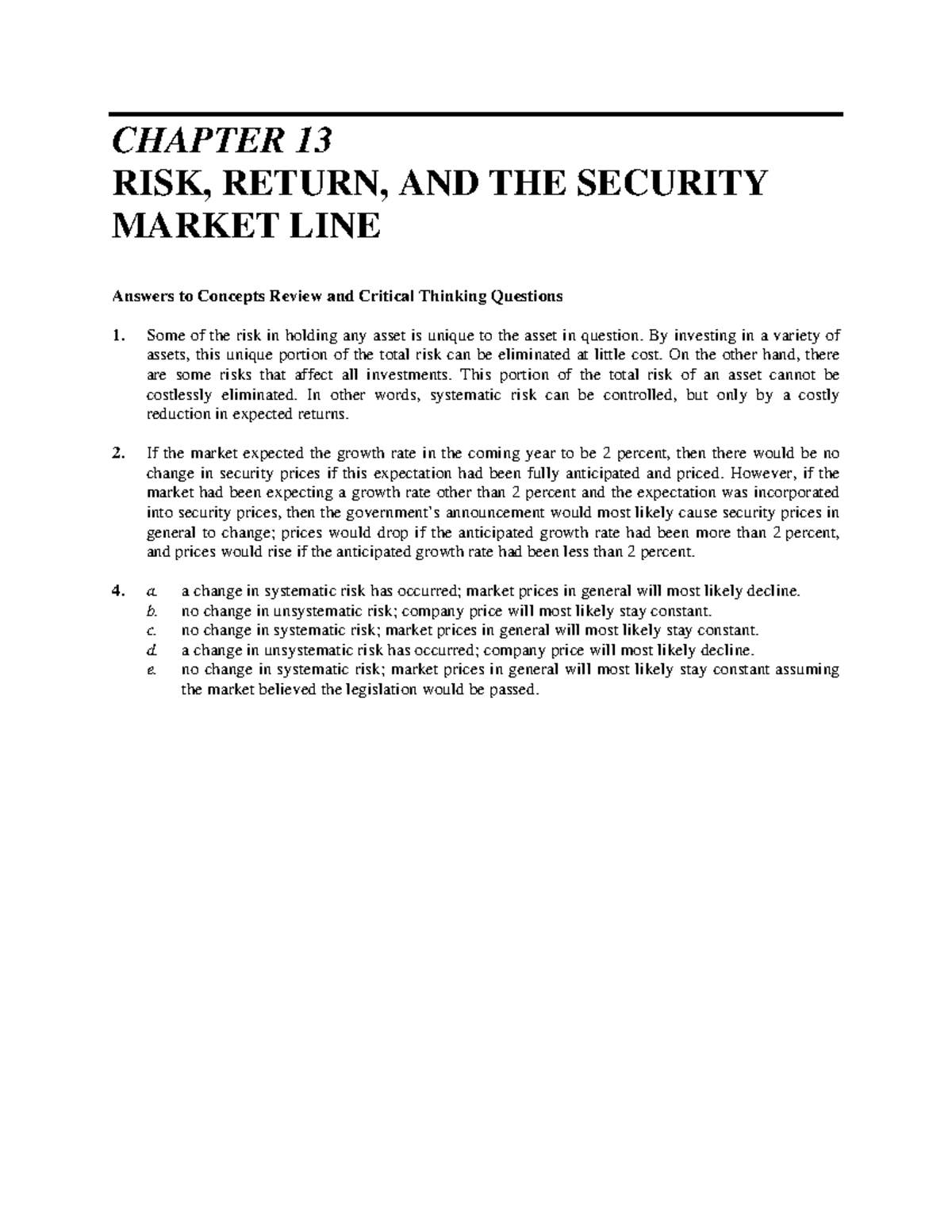 Chapter 1213solutions - CHAPTER 13 RISK, RETURN, AND THE SECURITY ...