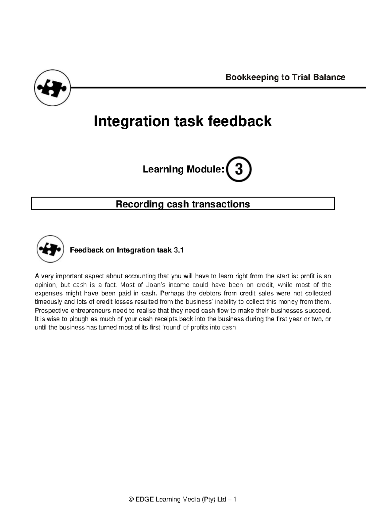 Bookkeeping to Trial Balance Integration Task Feedback - LM3 - Studocu
