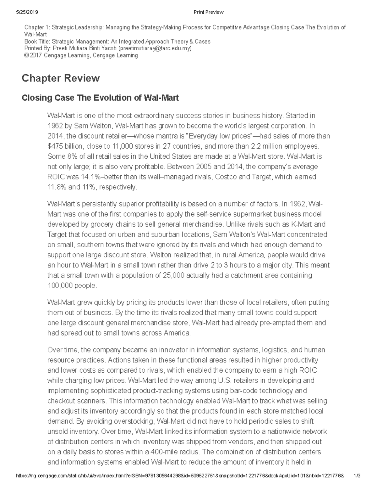 Tutorial 1 Case Study: The Evolution of Wal-Mart in Strategic ...