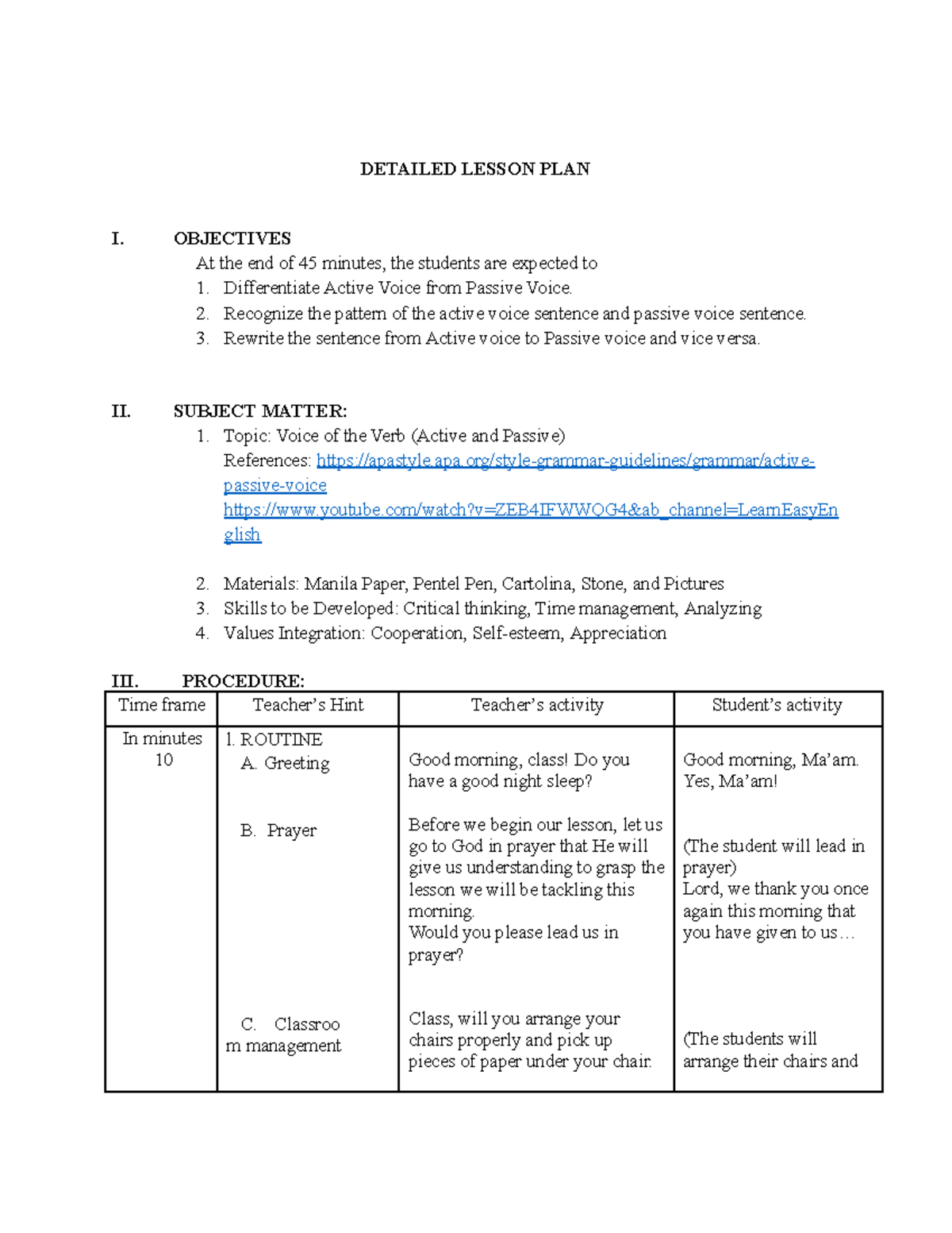 Q4 Lesson Plan: Differentiating Active and Passive Voice - Studocu