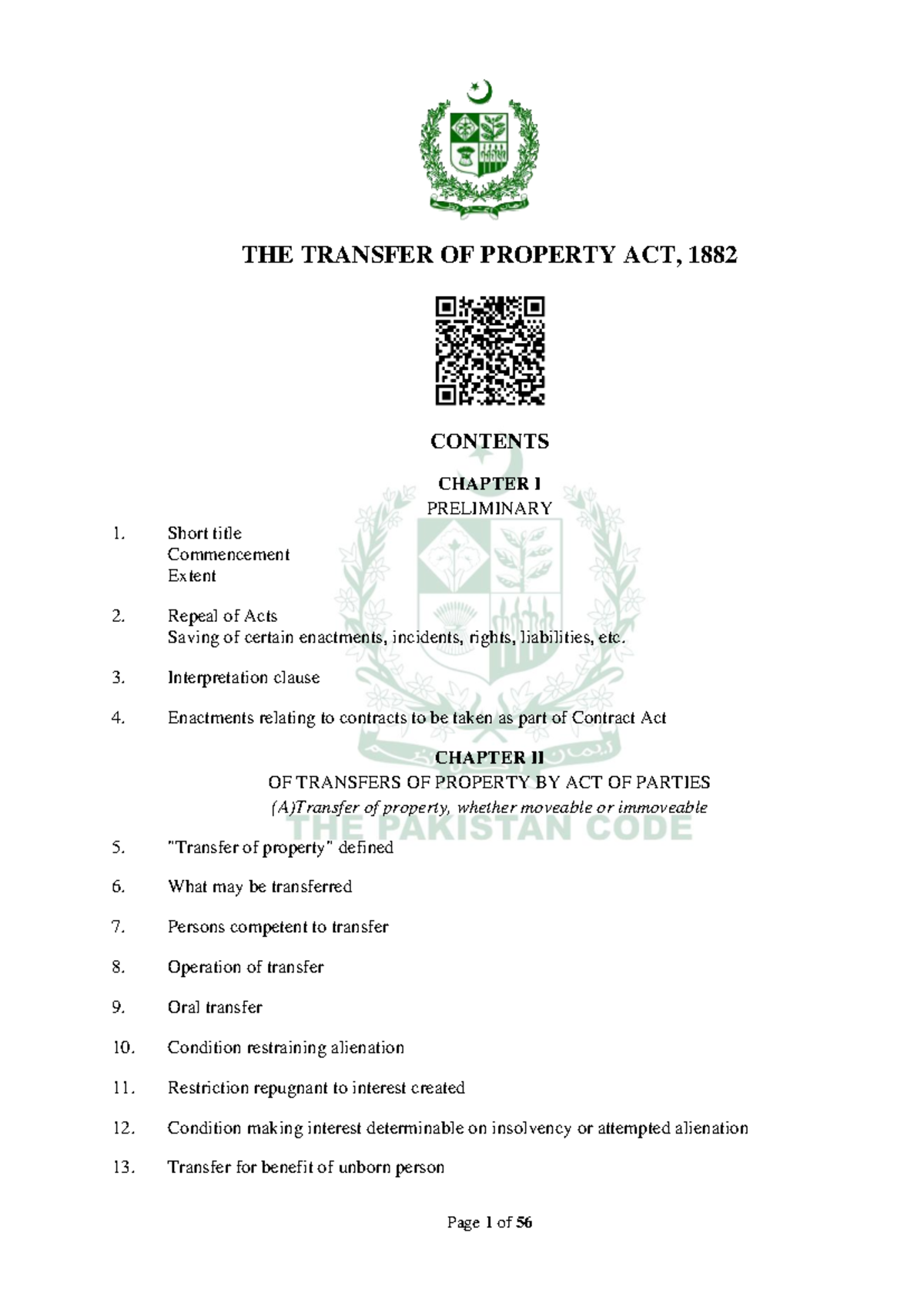 Transfer of Property Act, 1882: Comprehensive Overview and Analysis ...