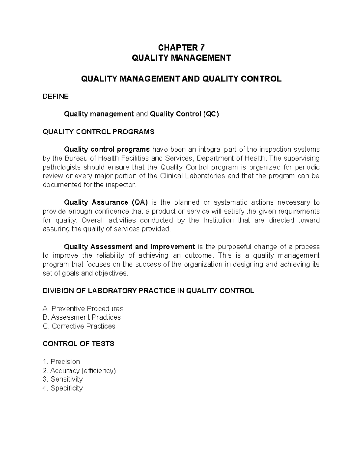 Laboratory Management: Quality Control Practices & ISO Standards - Studocu