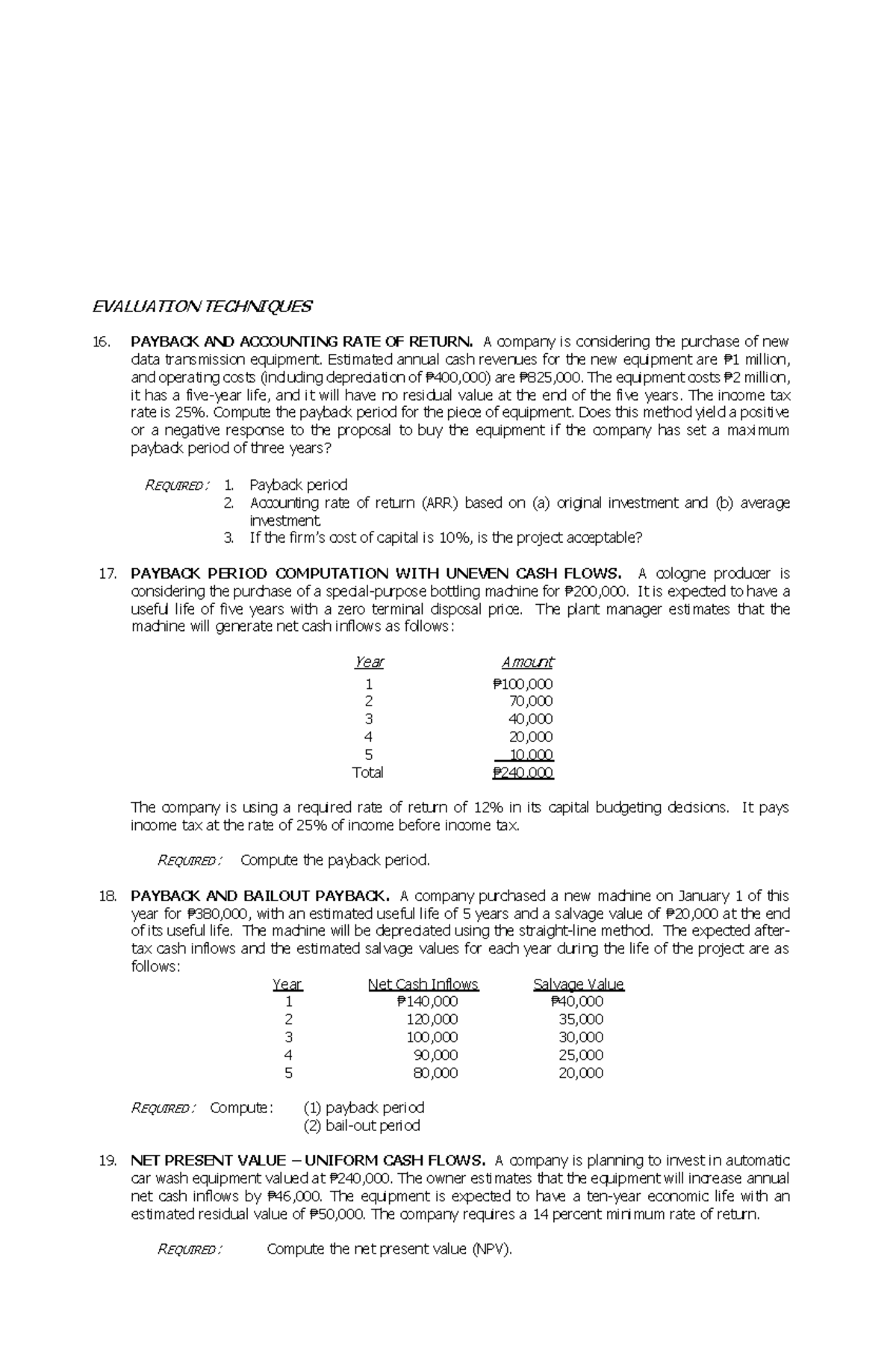 Capital Budgeting Techniques: Payback & NPV Analysis - Studocu