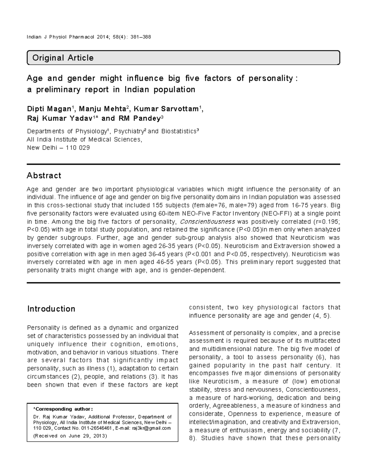 Pharmacol 58(4): Age and Gender Influence on Big Five Personality ...