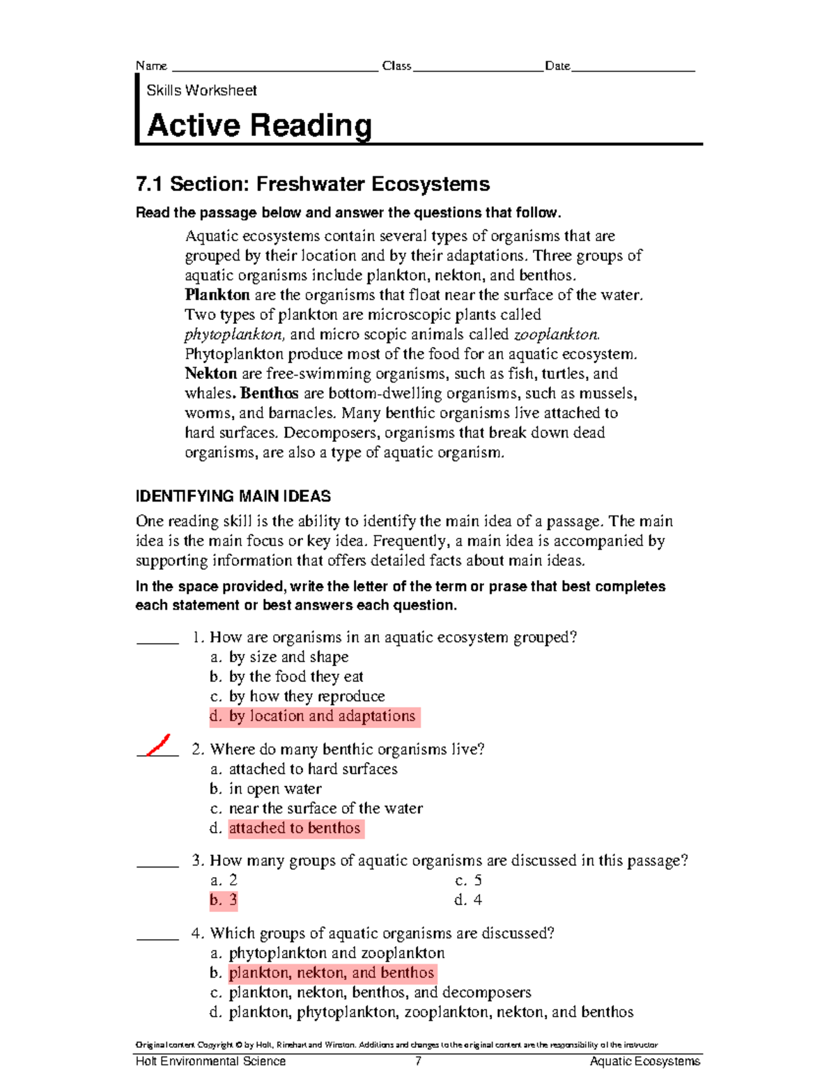 Active Reading Worksheet: Freshwater Ecosystems & Key Concepts - Studocu