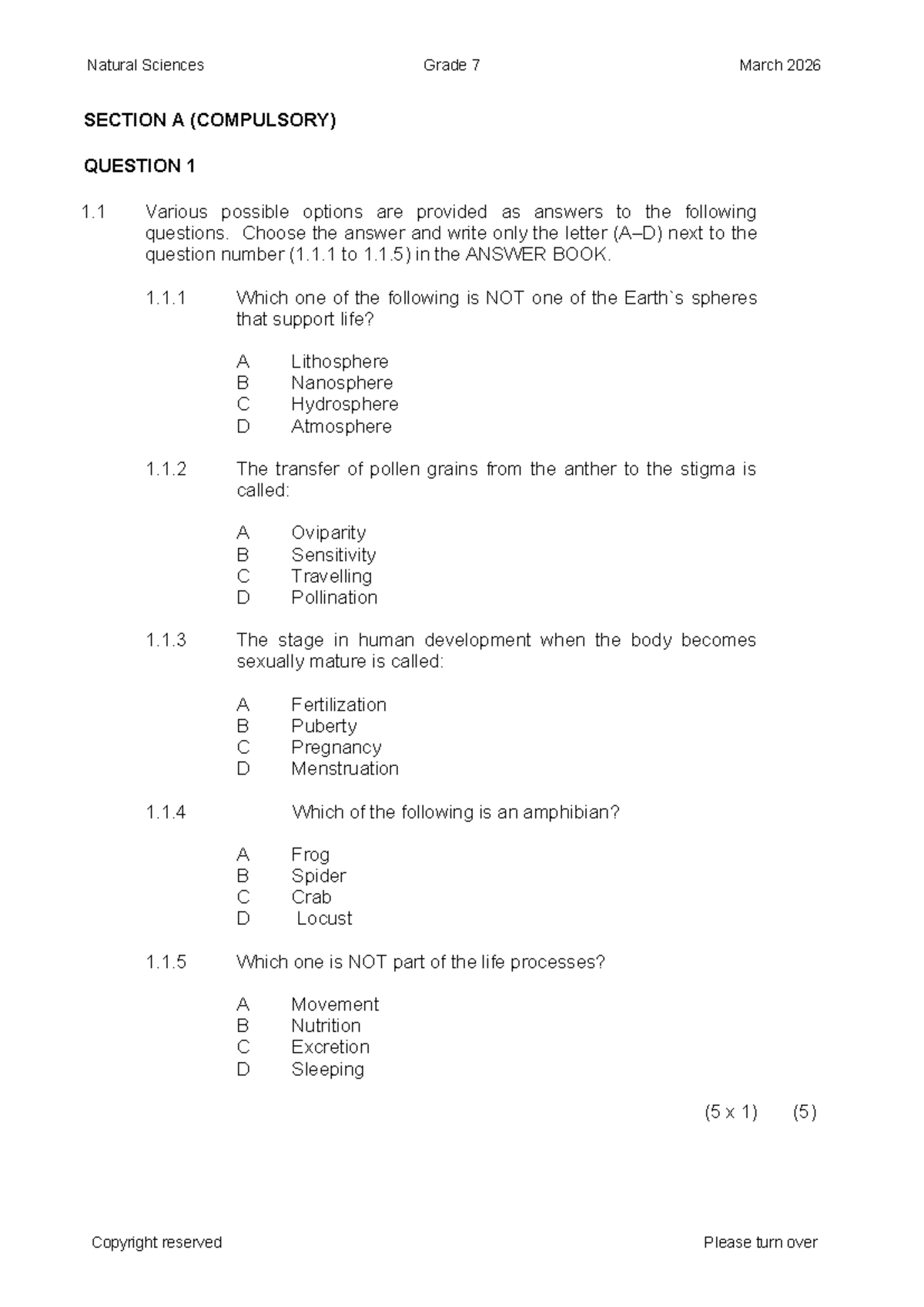 Natural Sciences Grade 7 Term 1 Test March 2026 - Studocu
