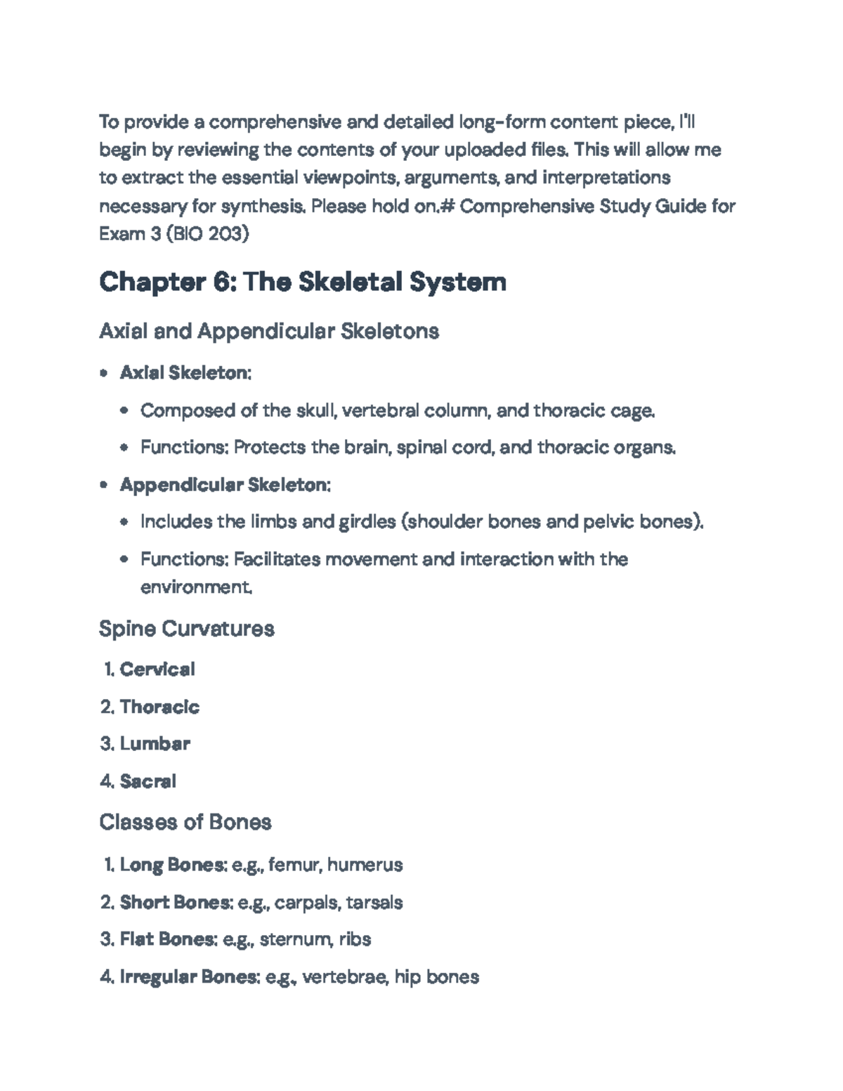 Comprehensive Study Guide for Exam 3: BIO 203 - Skeletal & Joints - Studocu