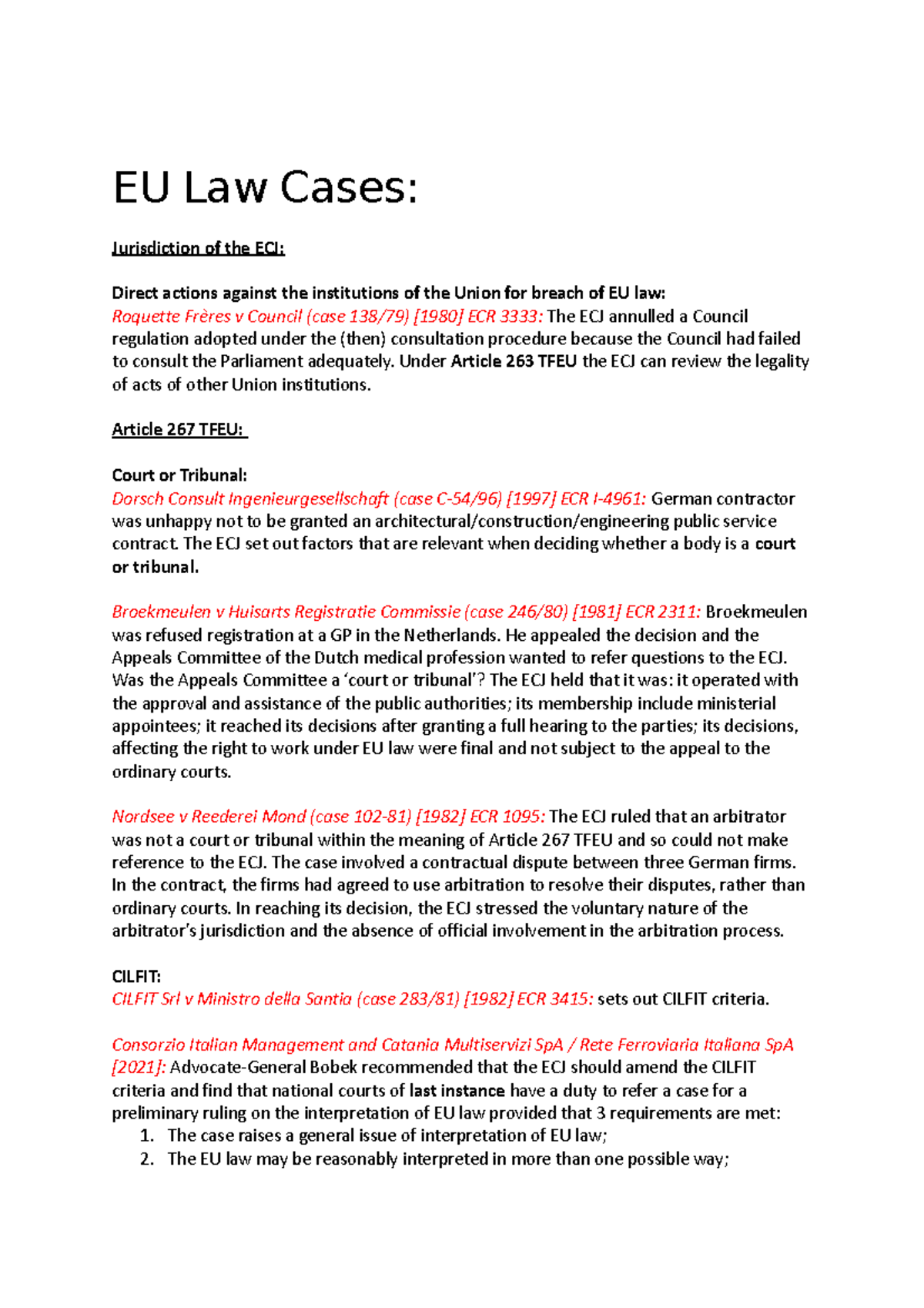 EU Law Cases: Key Jurisprudence of the European Court of Justice - Studocu