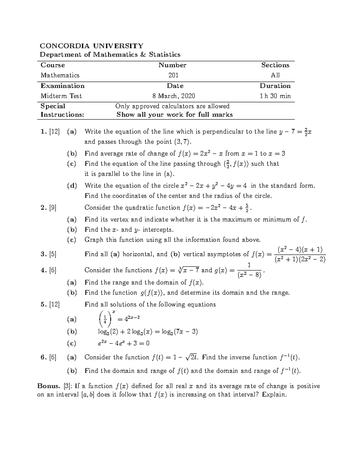 Math 201 Midterm Exam: Key Concepts & Problem Solutions - Studocu