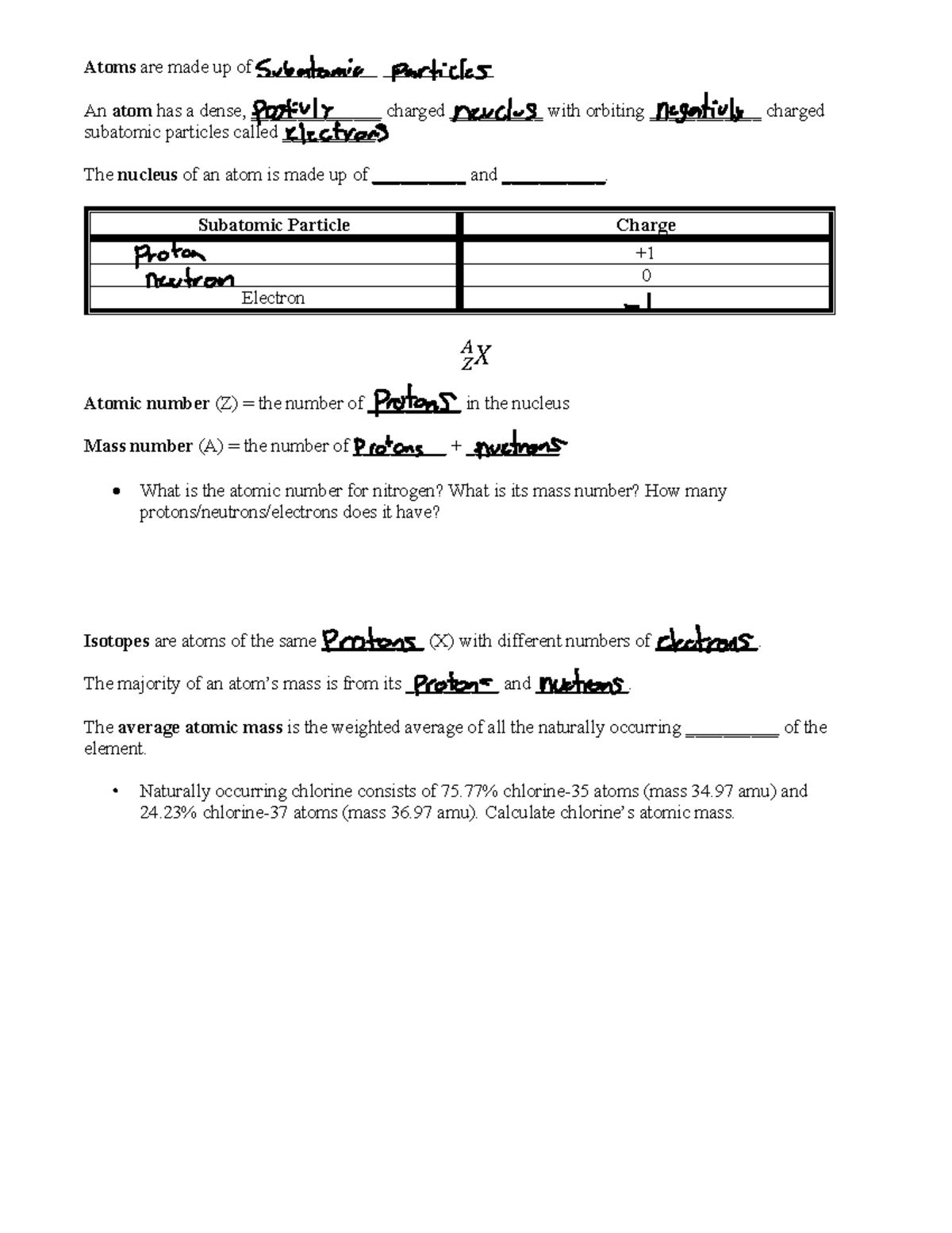 Chapter 2 - Atomic Structure & Subatomic Particles Notes - Studocu