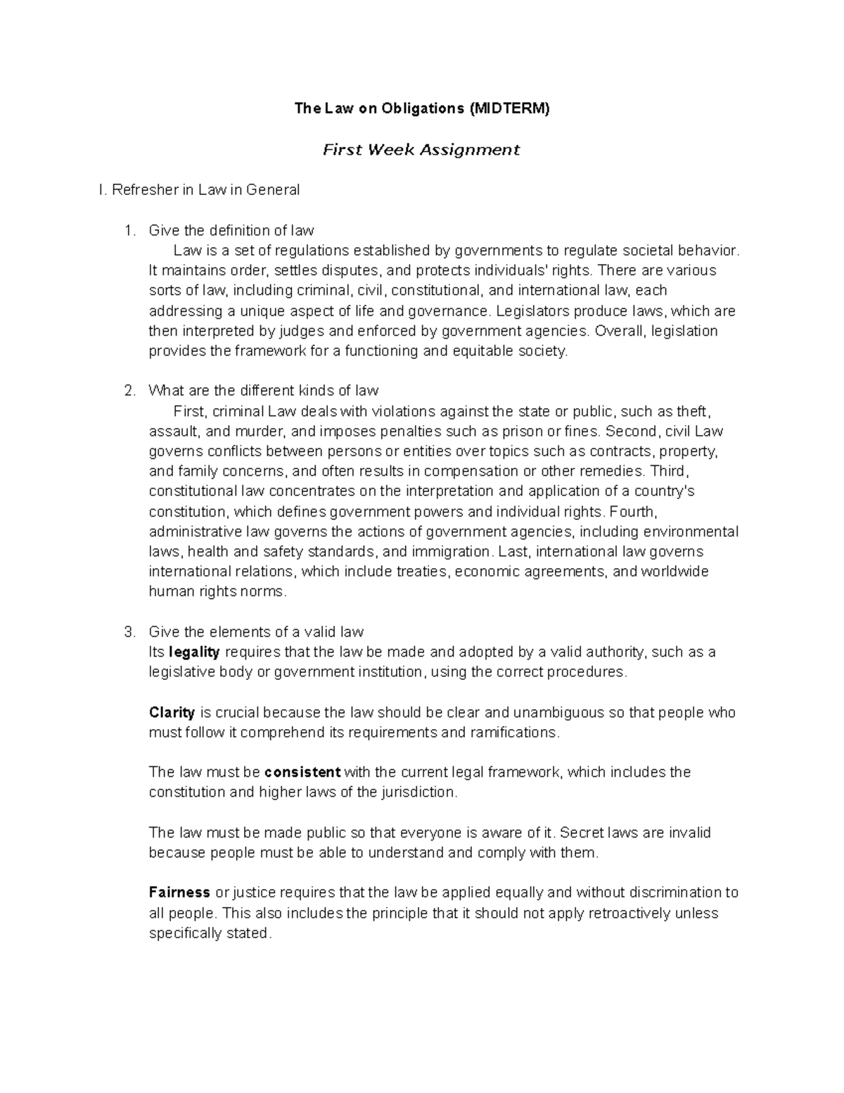 Obligations Law (MIDTERM) Review Notes: Key Concepts & Definitions ...
