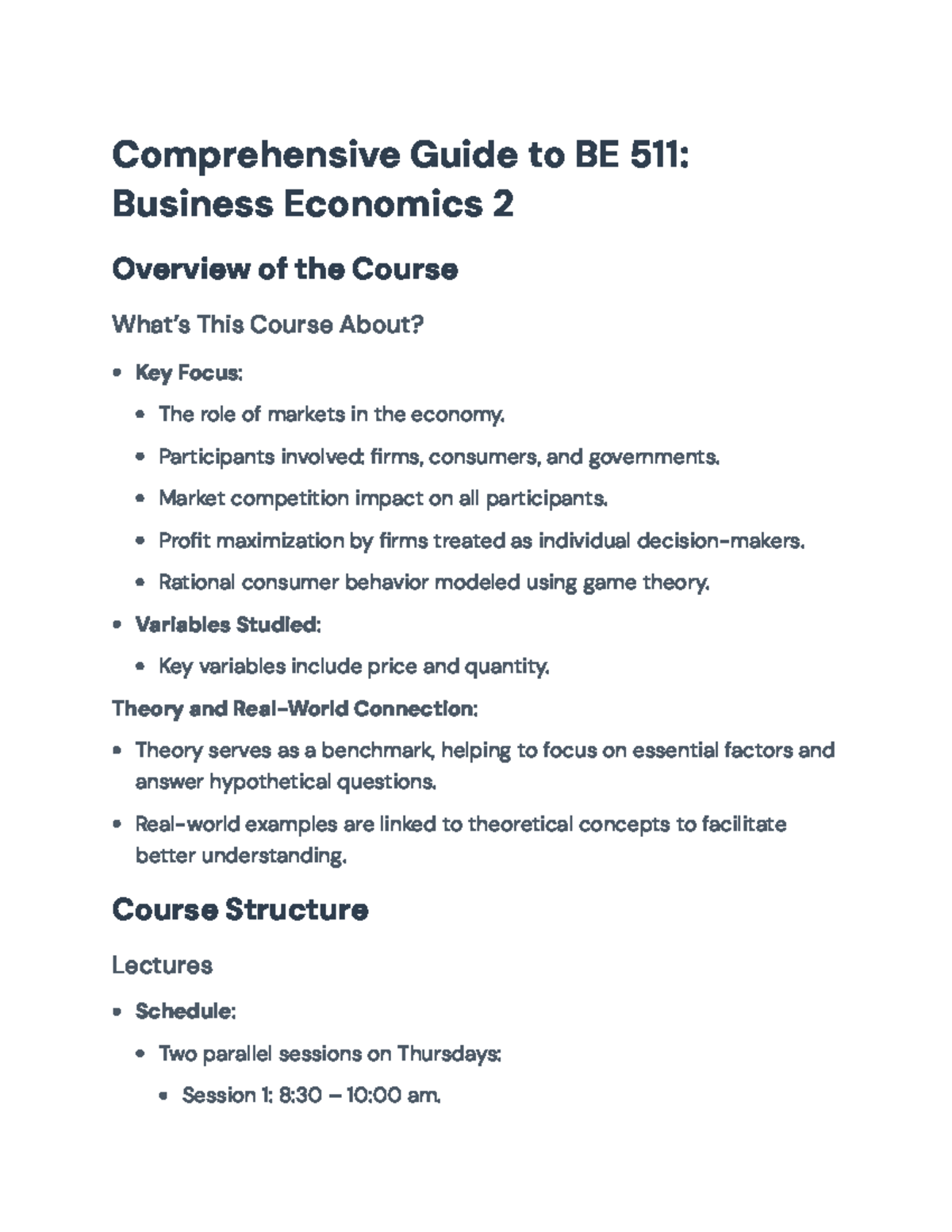 Comprehensive Guide to BE 511: Business Economics Course Overview ...