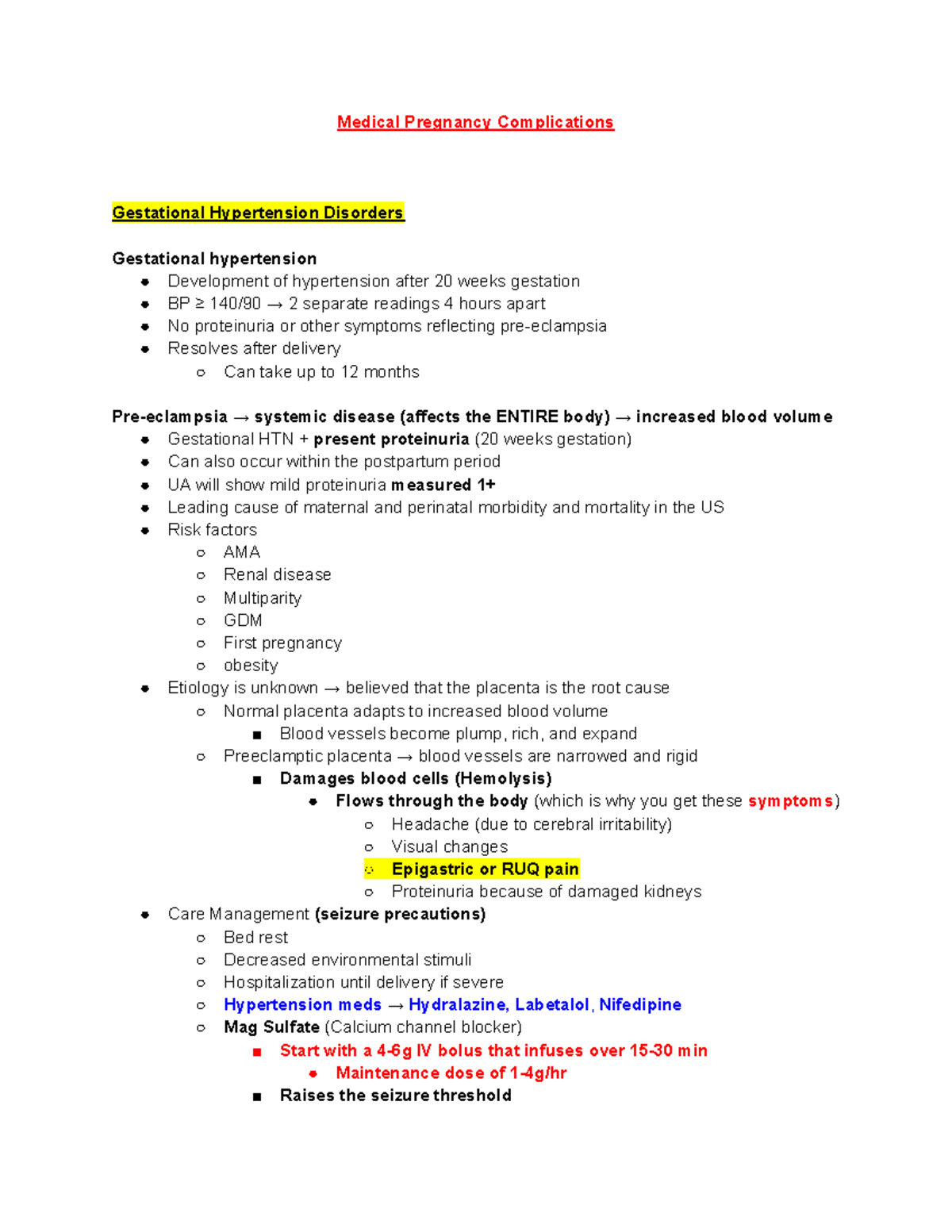 High Risk Maternal Medical Complications - Nursing Exam Study Guide ...
