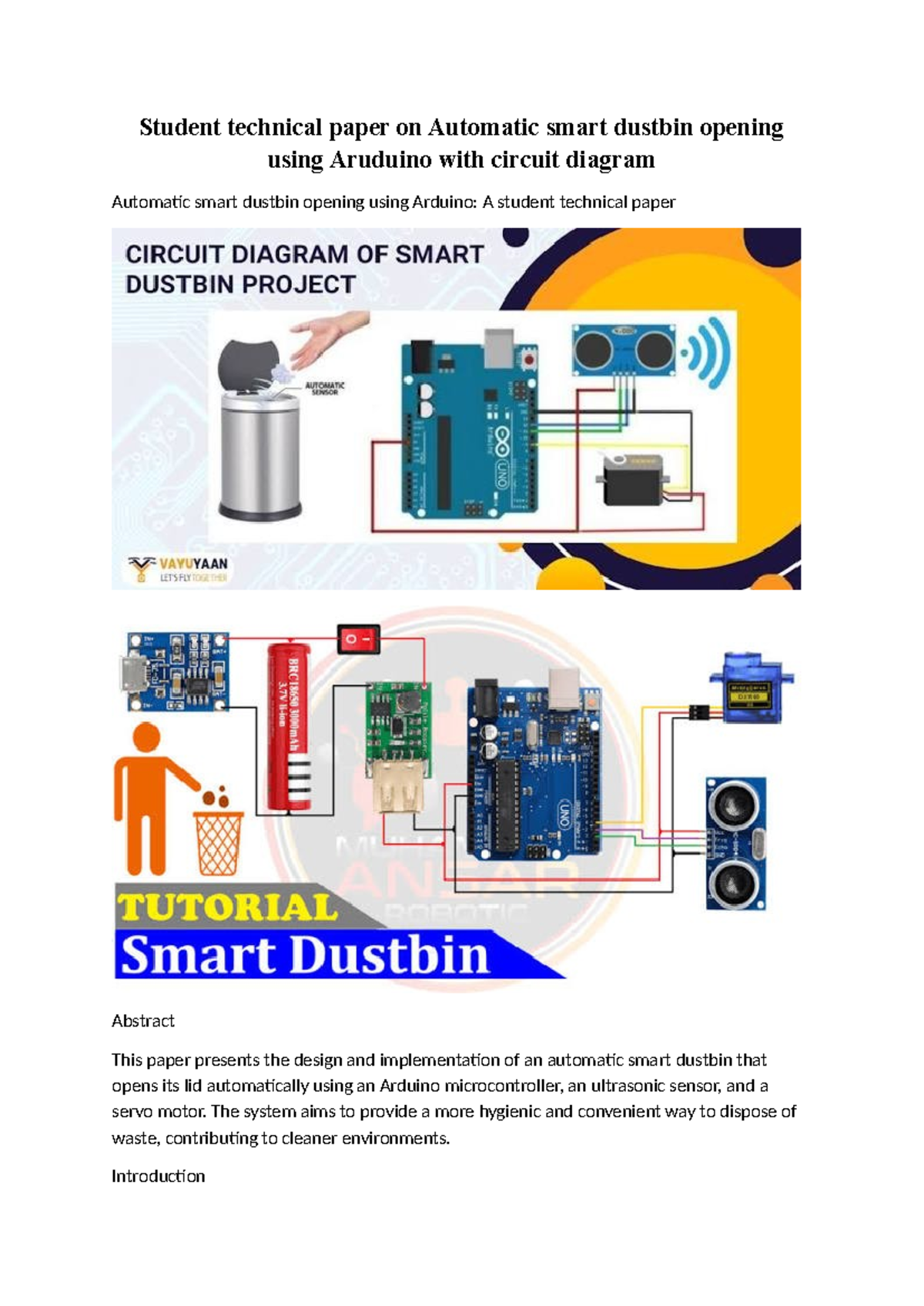 Technical Paper: Automatic Smart Dustbin System Using Arduino - Studocu