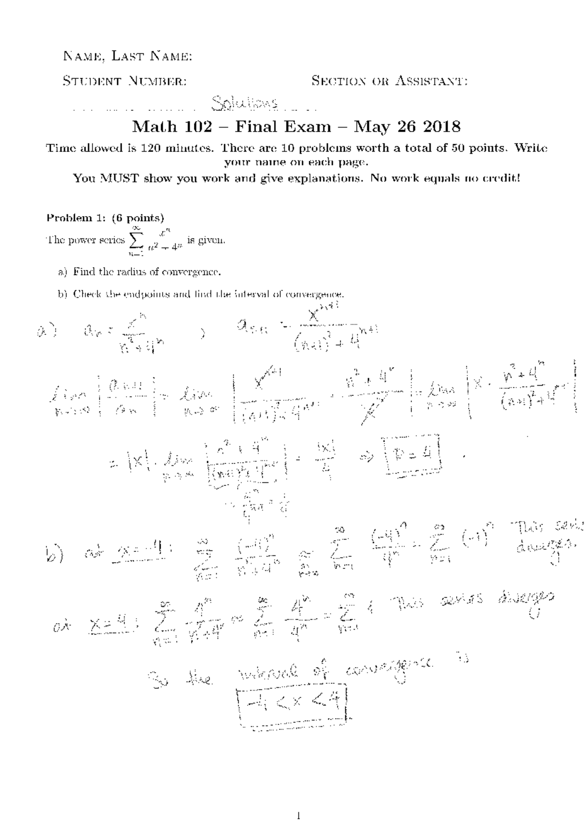 Math102 Final Exam Sample Questions and Solutions - Studocu