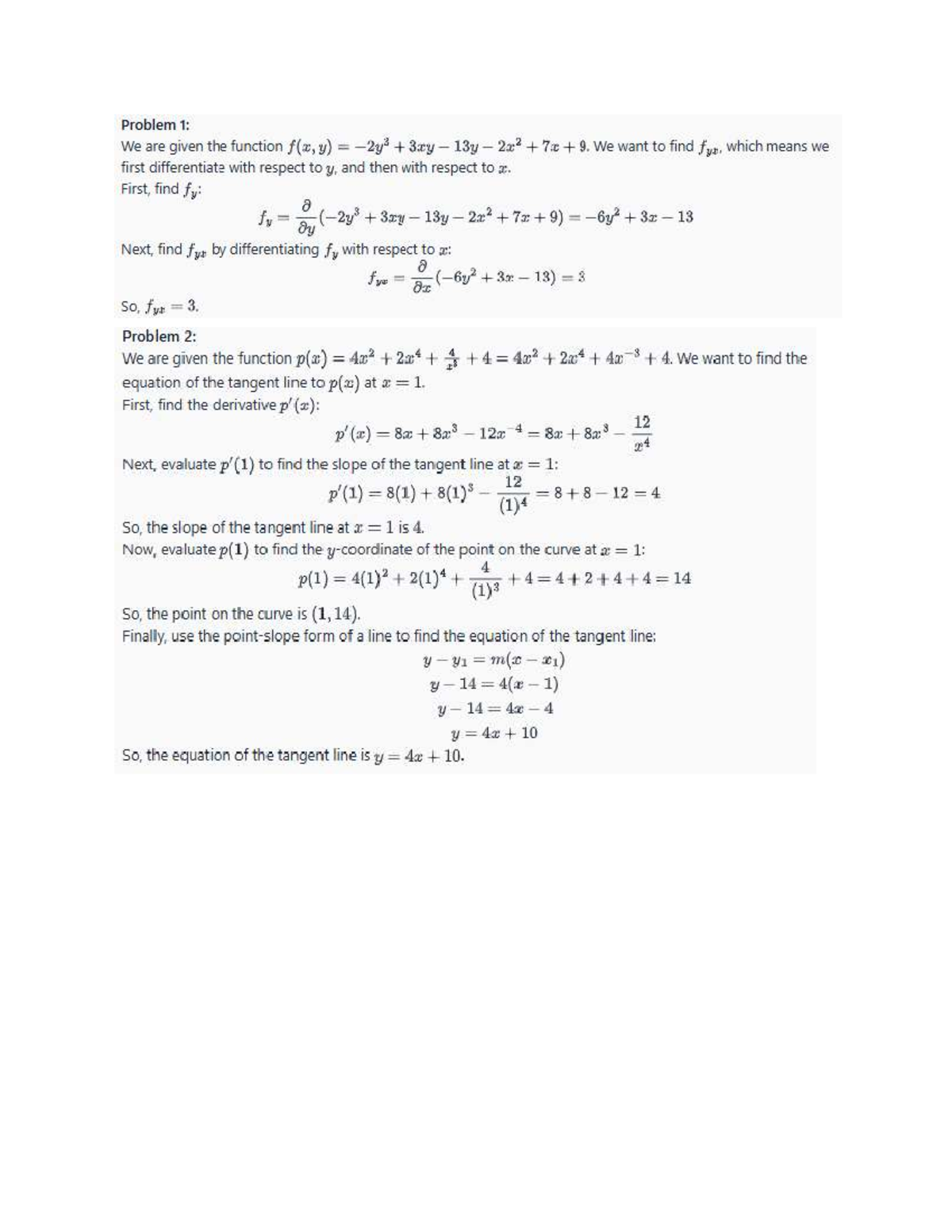 Calc practice exam solutions: differentiation, tangent lines, and ...