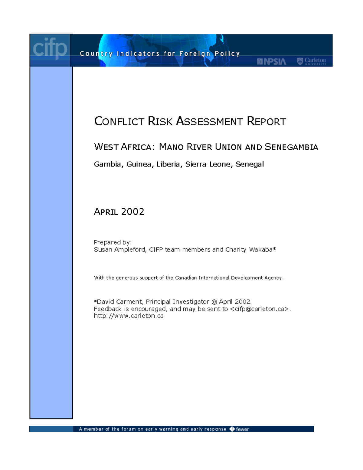 Conflict Risk Assessment Report: West Africa - FEWER Network 2002 - Studocu