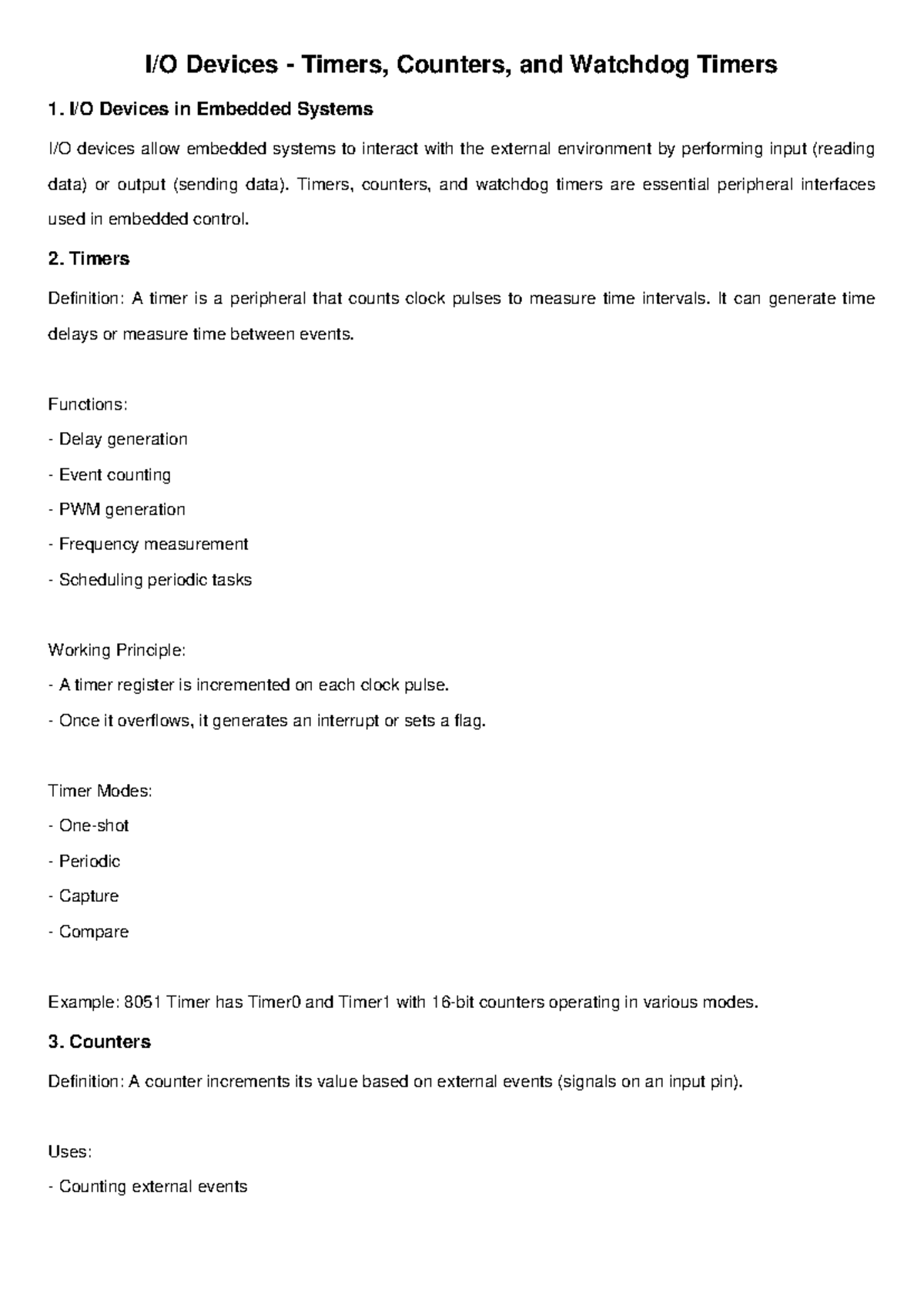 IO Devices: Timers, Counters & Watchdog Timers Notes - Studocu