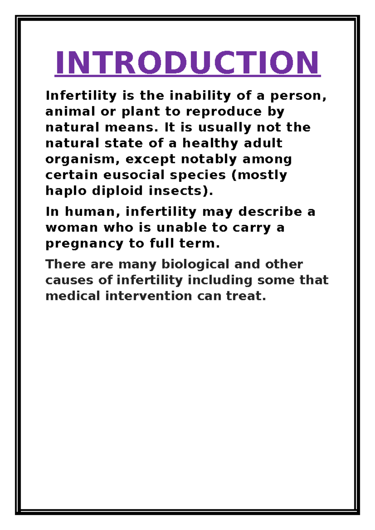 dfkjahdsasdgudioag - INTRODUCTION Infertility is the inability of a ...