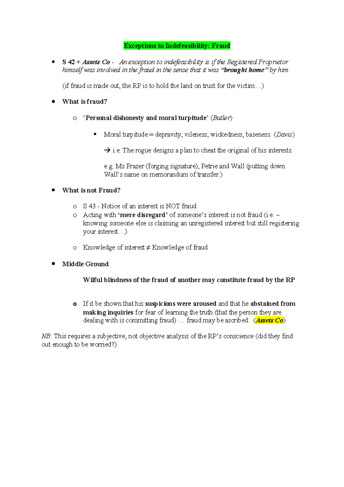 Exceptions to Indefeasibility: Understanding Fraud in S 42 Assets Co ...