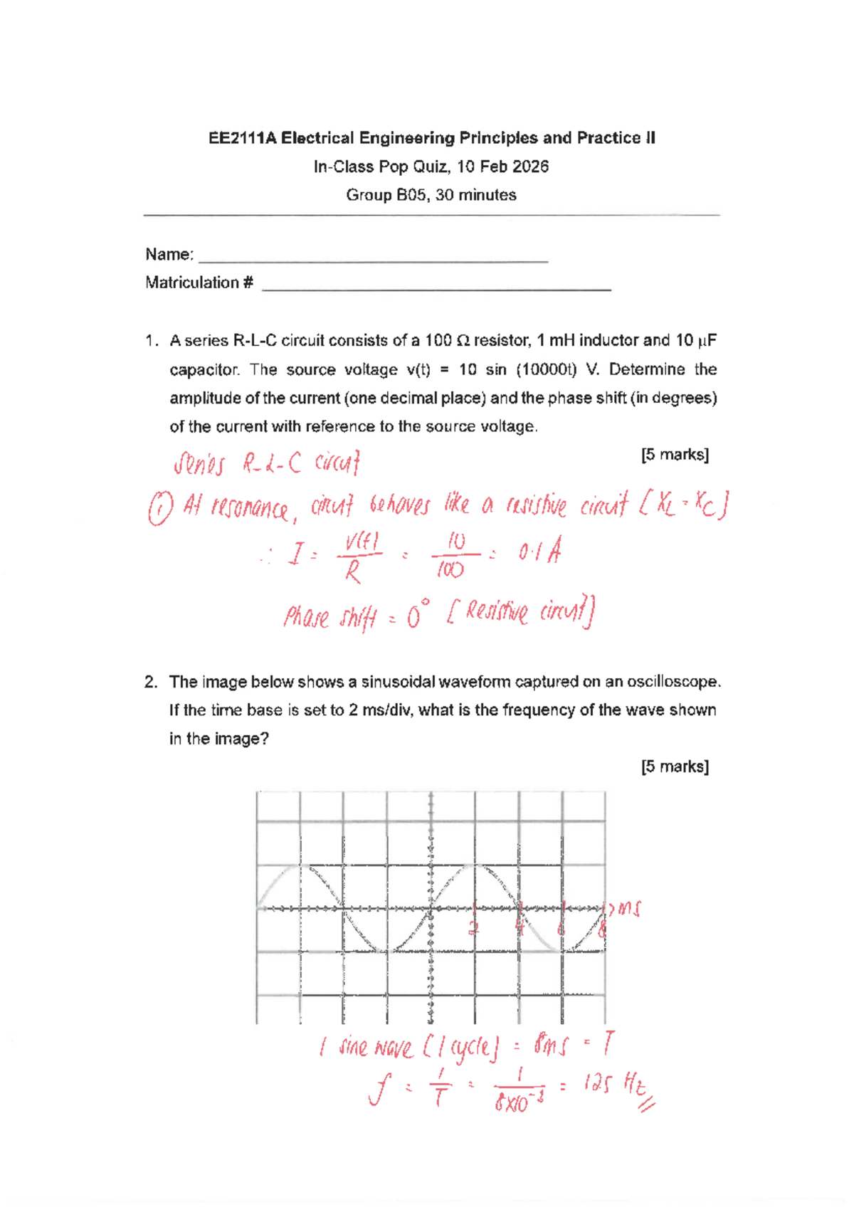 EE Principles and Practice II Pop Quiz - Group B05, 10 Feb 2026 - Studocu