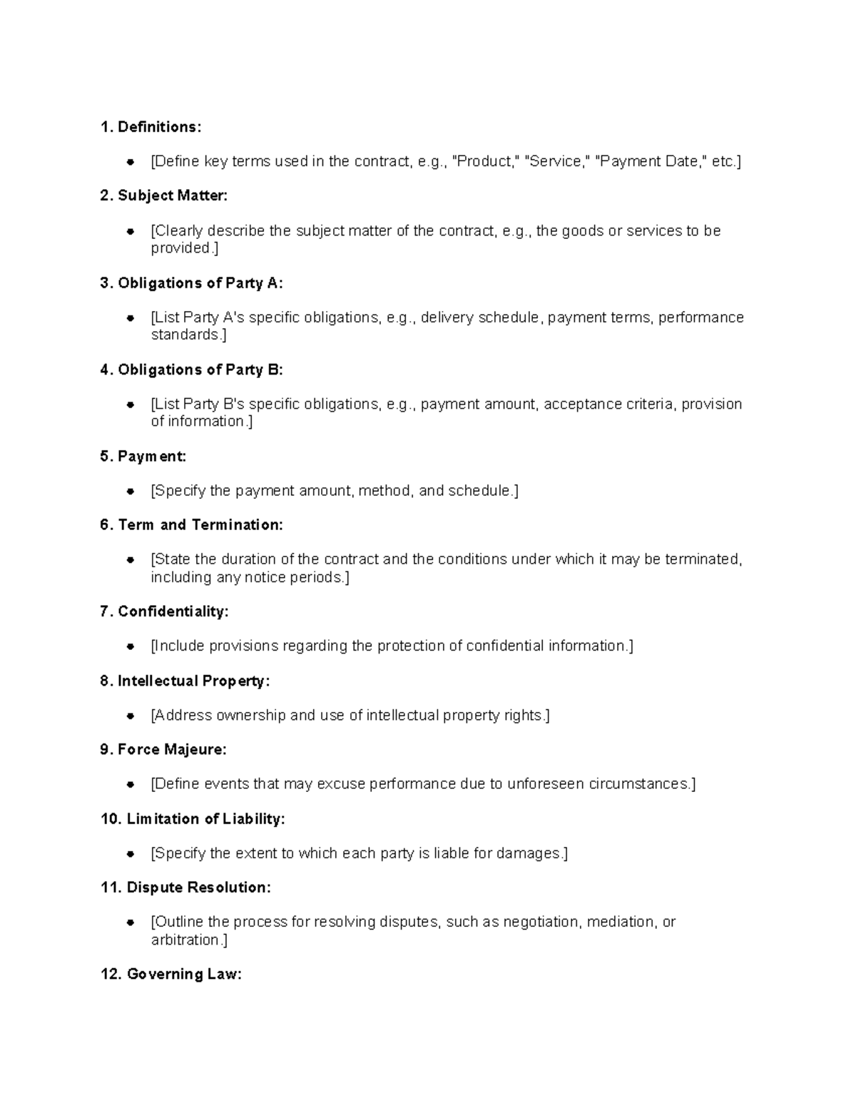 Contract law template - Outline the process for resolving disputes ...