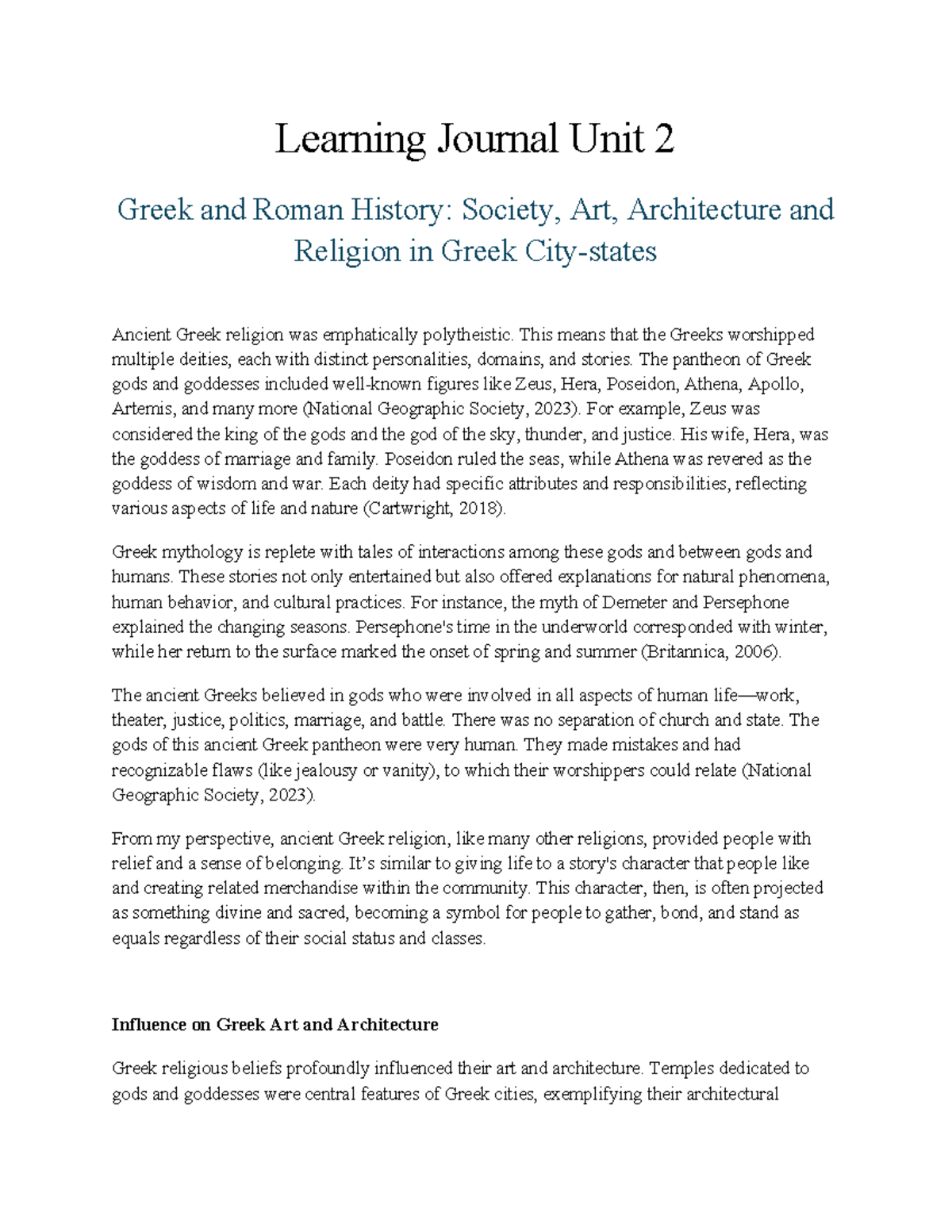 Greek and Roman History Learning Journal Unit 2 - Learning Journal Unit ...