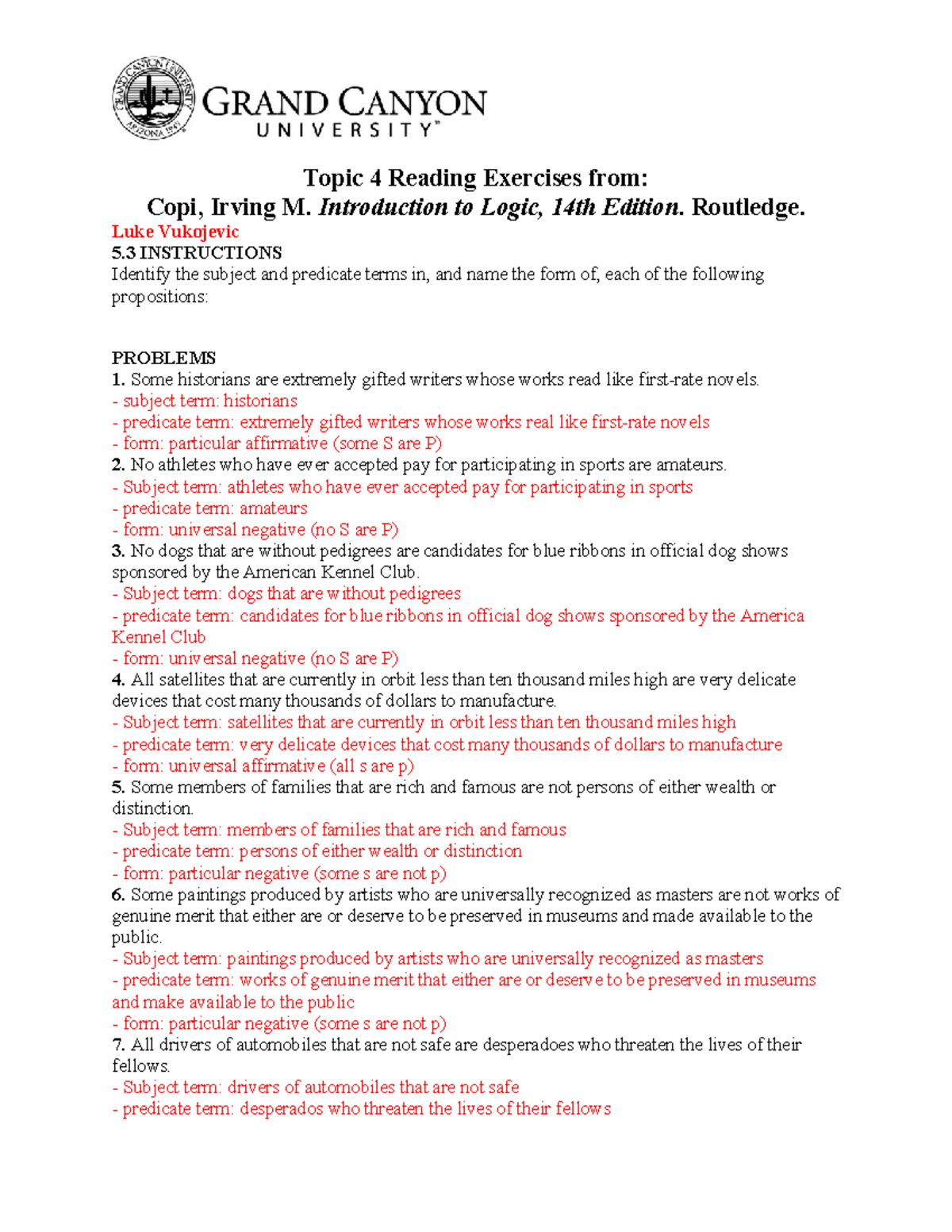 COM-362 T4 Reading Exercises: Subject-Predicate Analysis