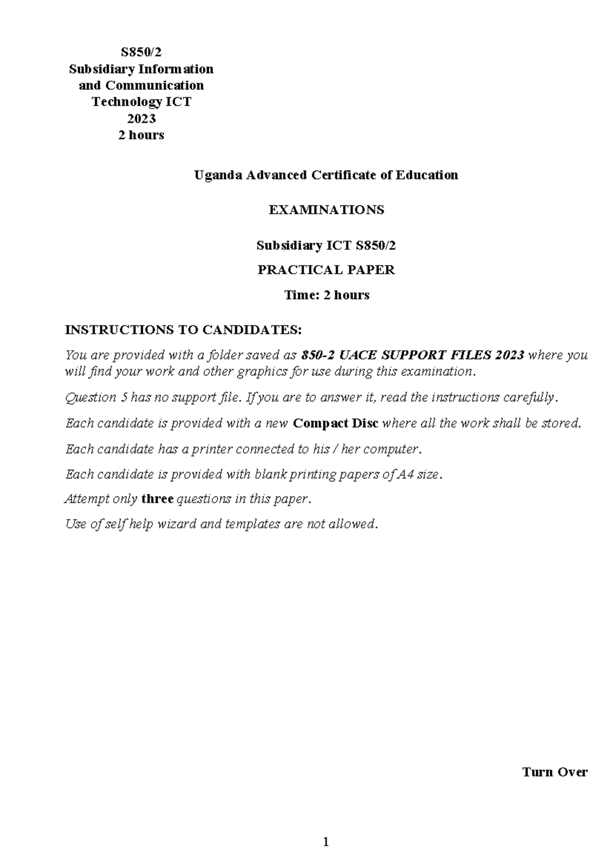 SUB ICT 850-2 Practical Exam Question Paper 2023 - Studocu