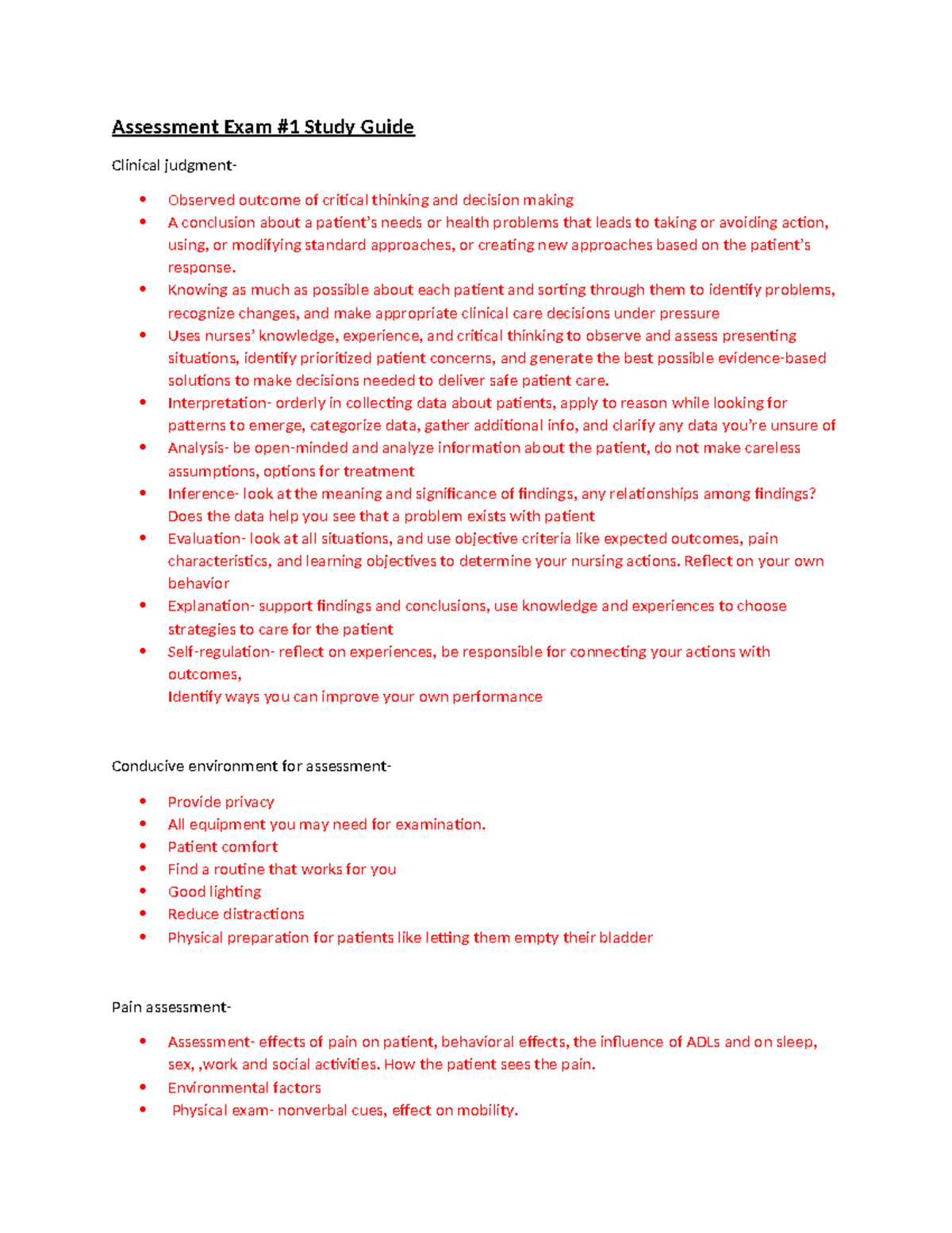 NURS 401 Assessment Exam #1 Study Guide and Key Concepts - Studocu