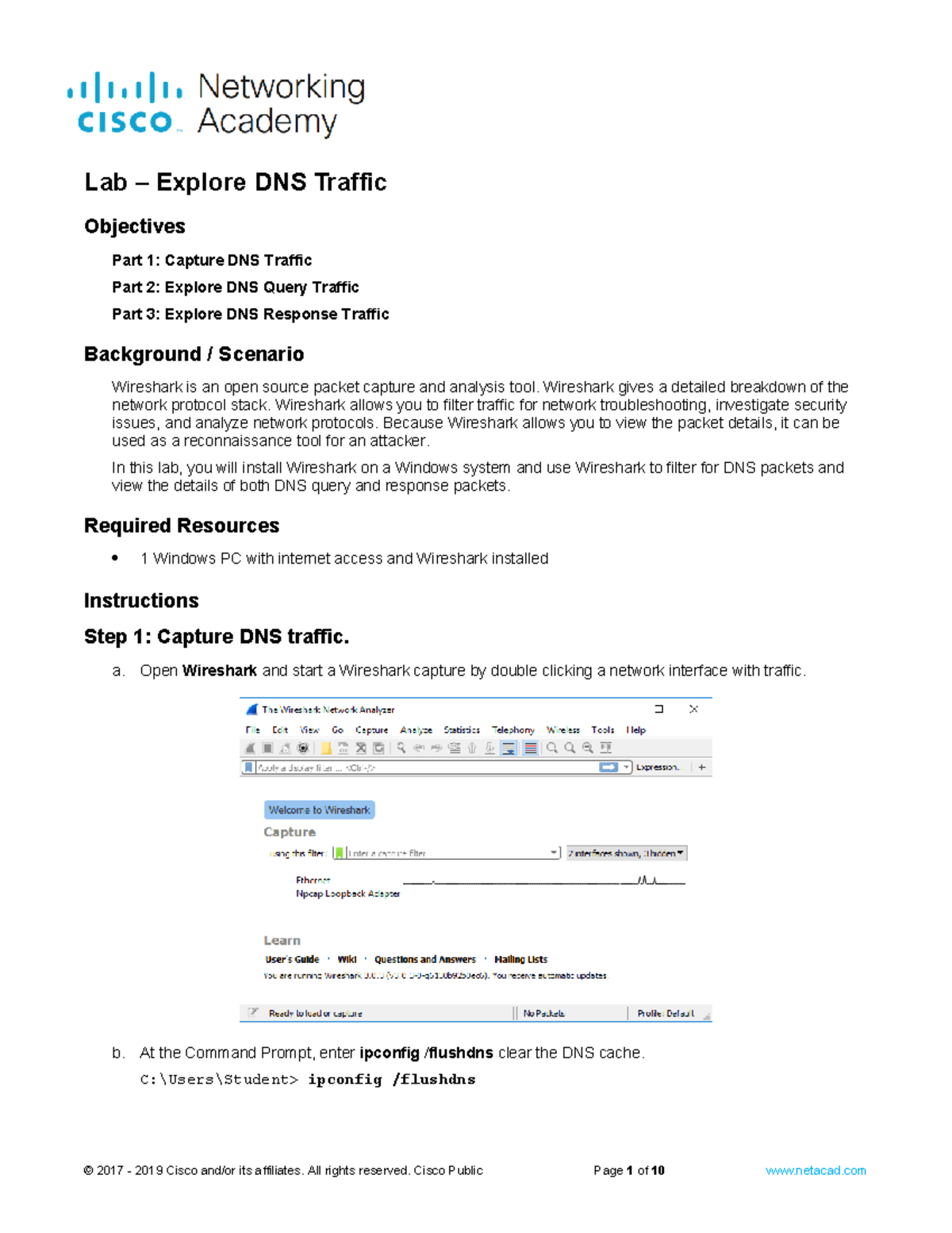 3.8.8 Lab - Analyzing DNS Traffic Using Wireshark - Studocu