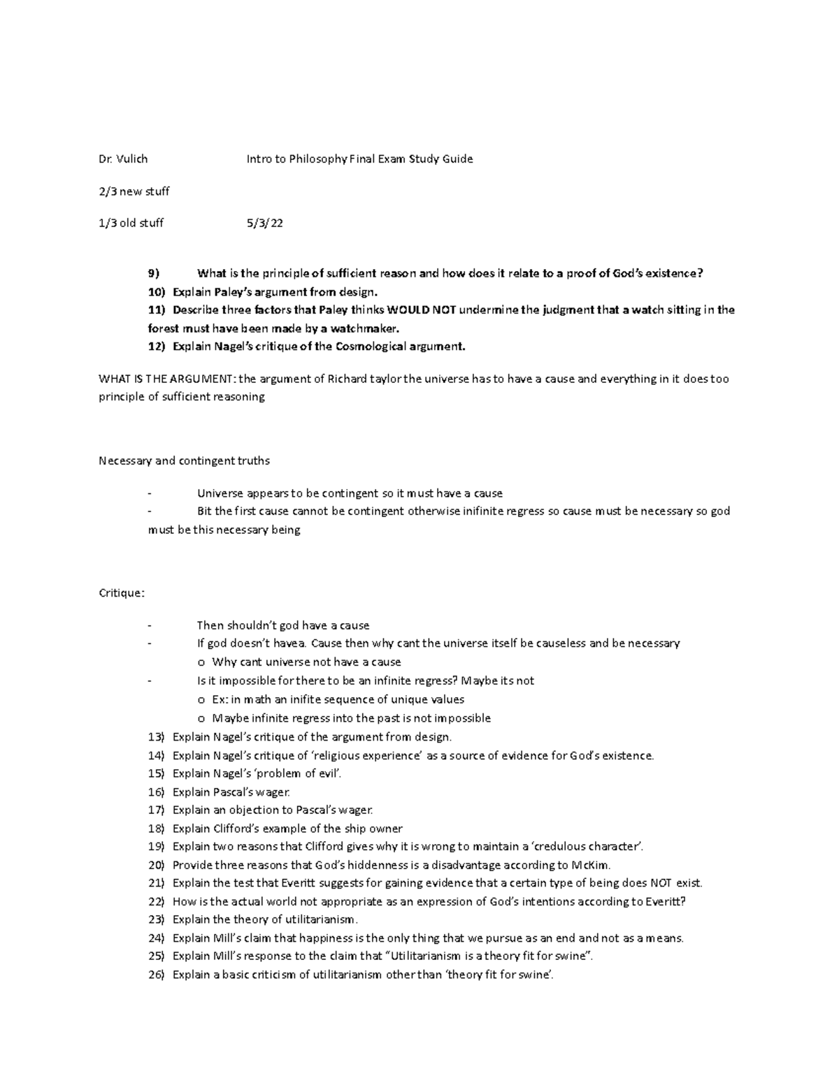 Philosophy 101 Final Exam Study Guide: Key Topics & Concepts - Studocu