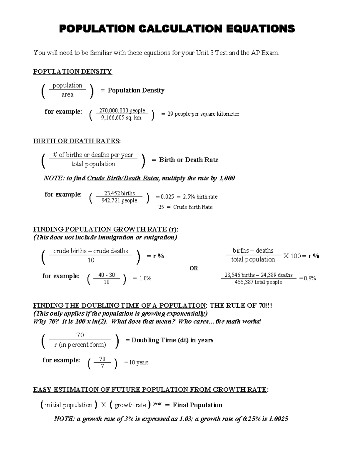 4 Population Calculation Equations - POPULATION CALCULATION EQUATIONS ...