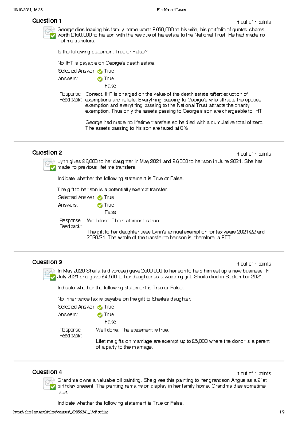 8. IHT (Test) - IHT (Test and Feedback) - 10/10/2021, 16:28 Blackboard ...