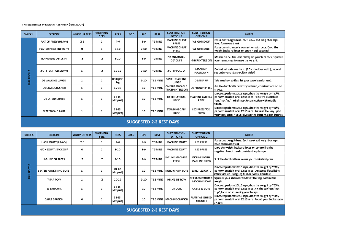 Essentials Program: 2x Weekly Full Body Workout Plan - Studeersnel