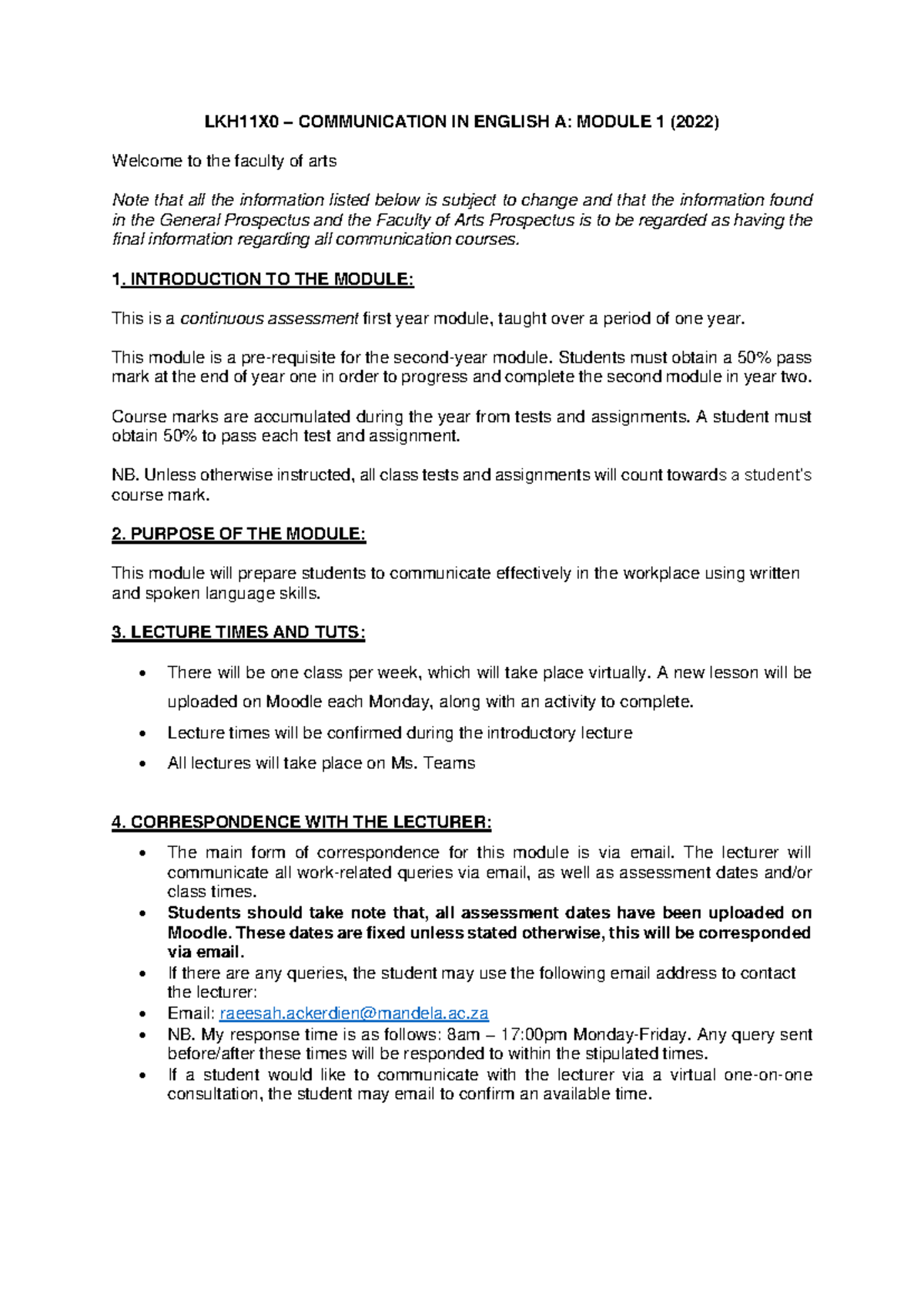 LKH11X0 Communication in English A Module Overview 2022 - Studocu