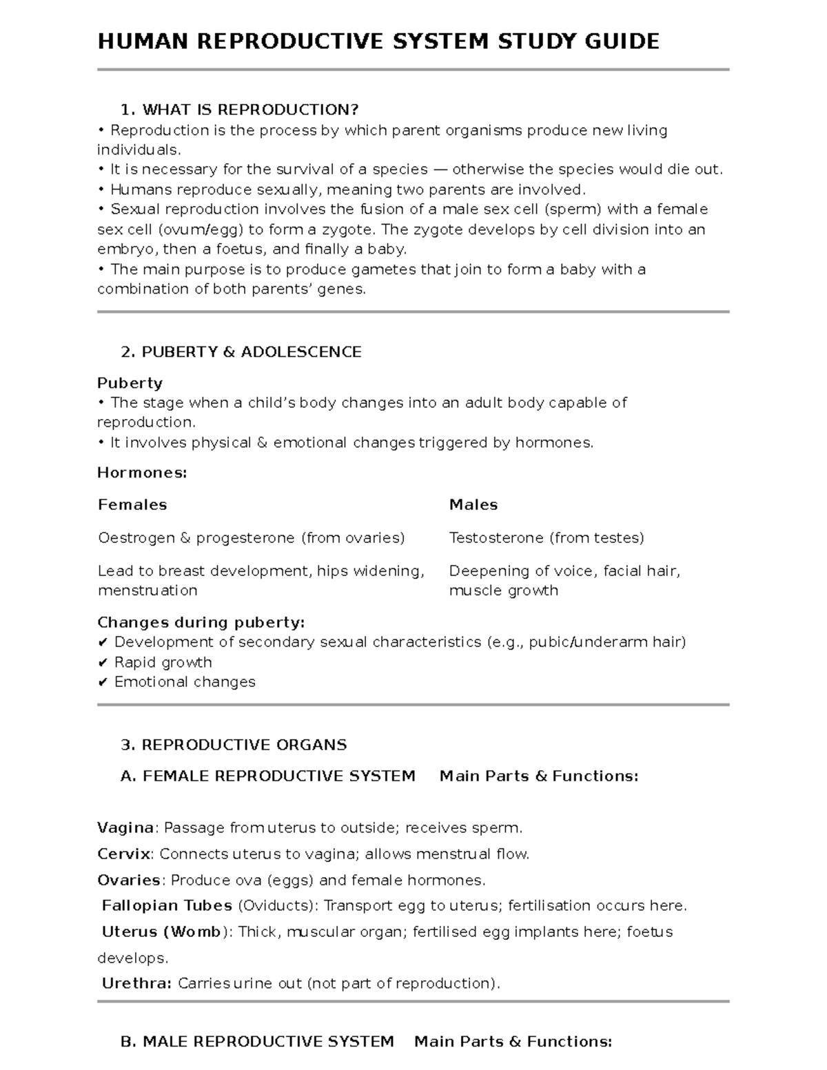 HUMAN REPRODUCTIVE SYSTEM STUDY GUIDE: KEY CONCEPTS & TERMS - Studocu