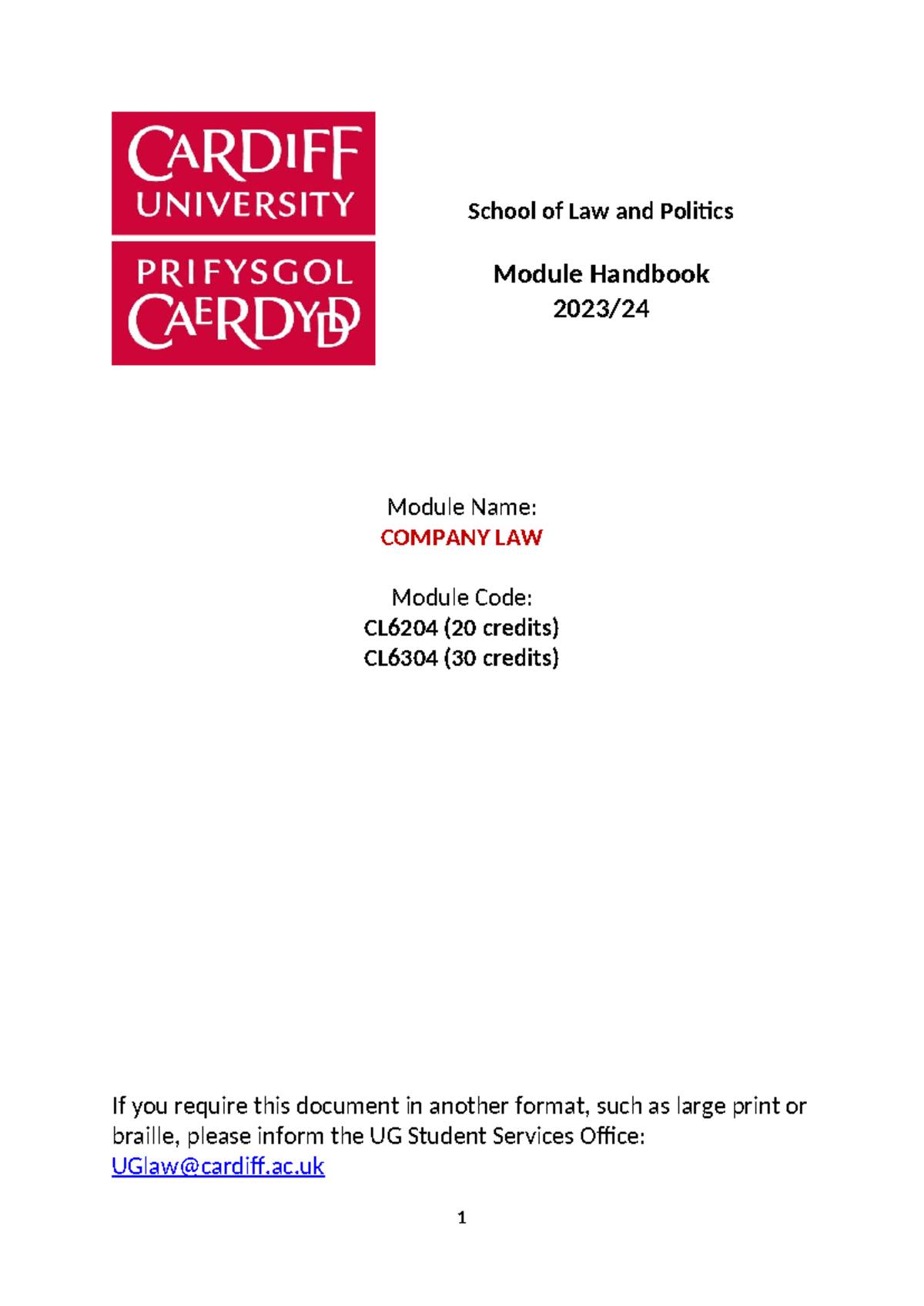 Module Handbook - School of Law and Politics Module Handbook 2023 ...
