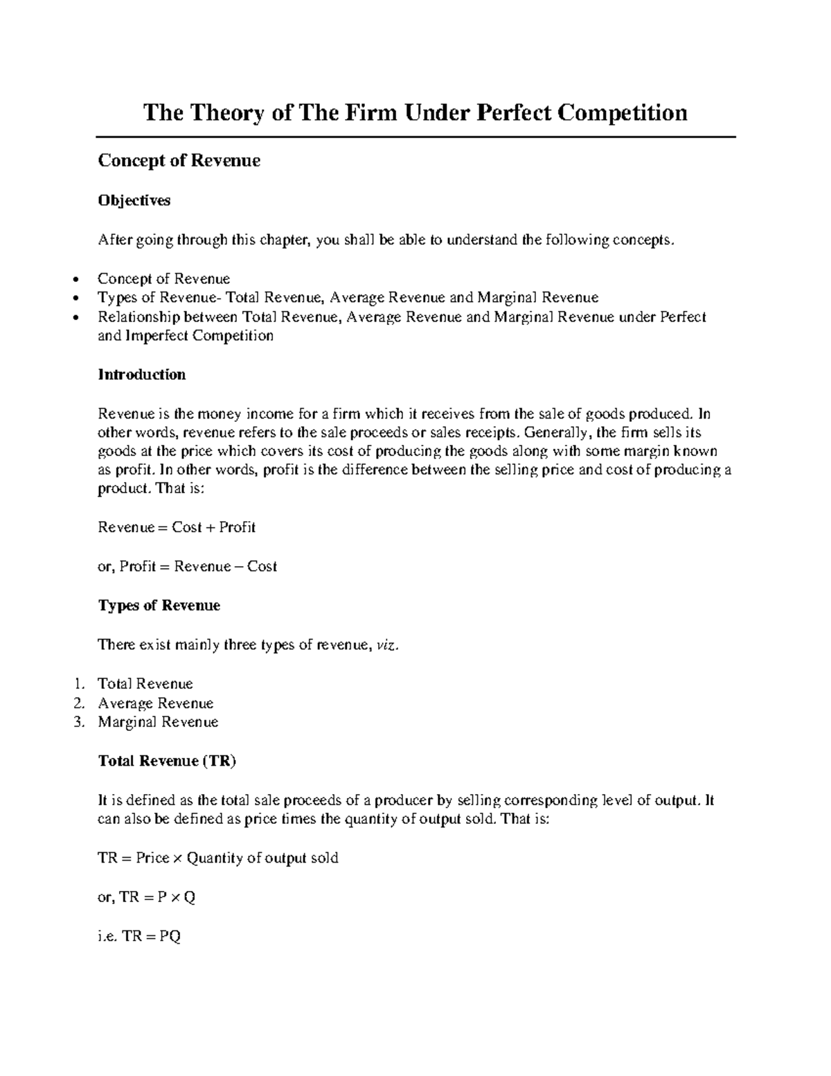 Theory of Firm: Perfect Competition Concepts & Profit Maximization ...