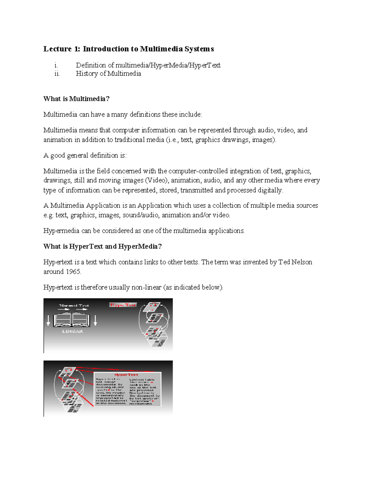 Lecture 1: Intro to Multimedia Systems - Concepts & History - Studocu