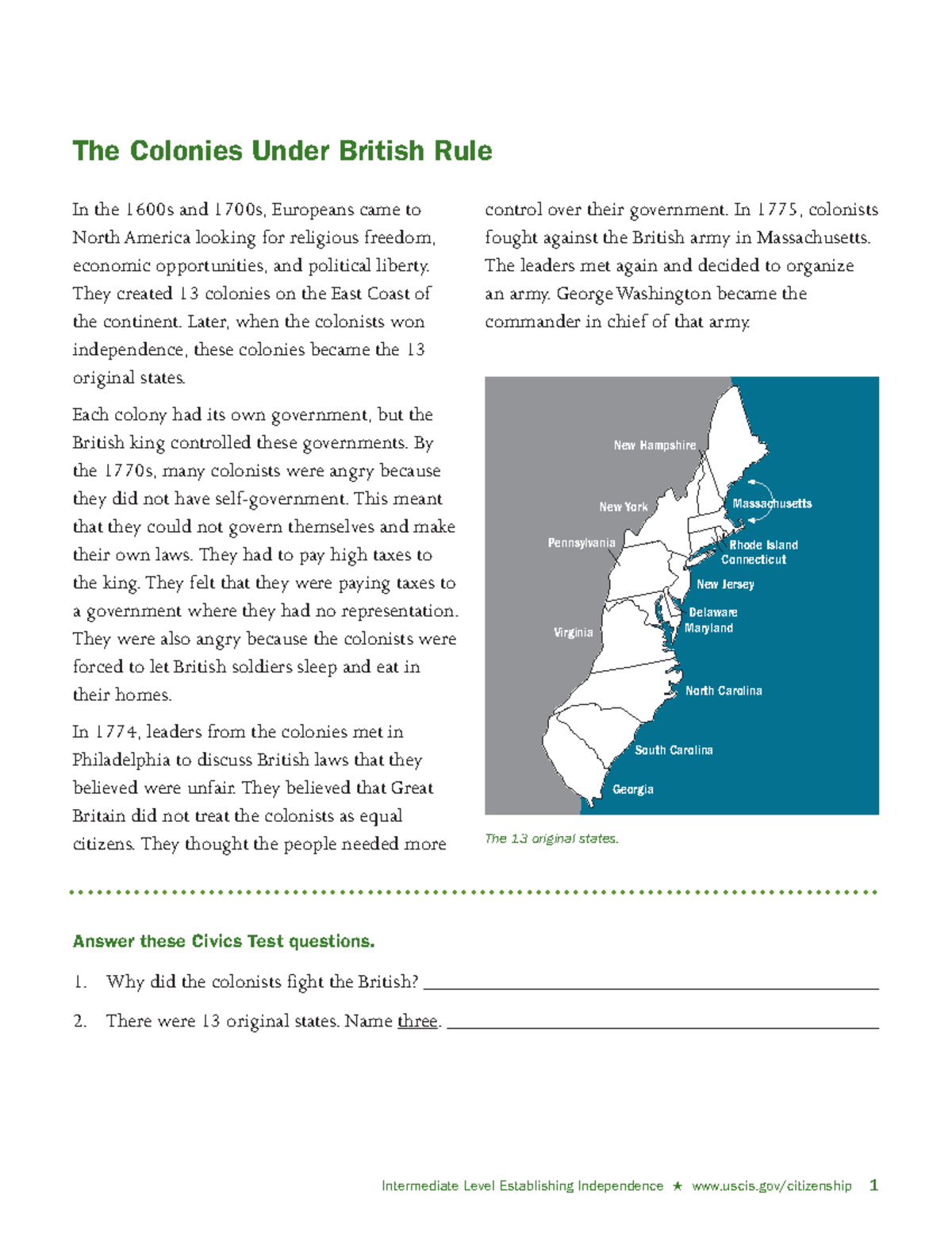 Establishing Independence: A Civics Review Handout (Civics 101) - Studocu