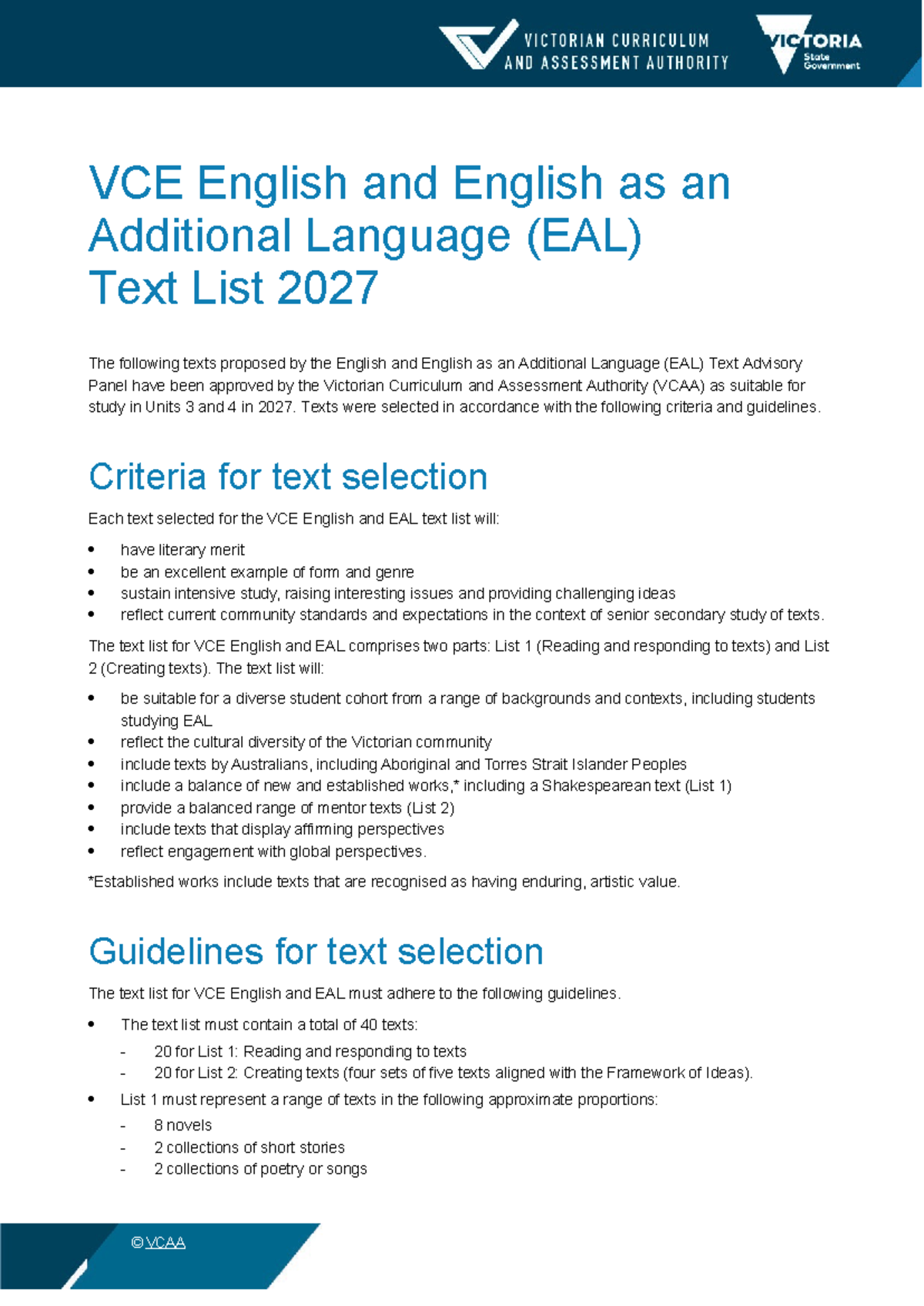 VCE English and EAL Text List 2027: Approved Texts for Study - Studocu