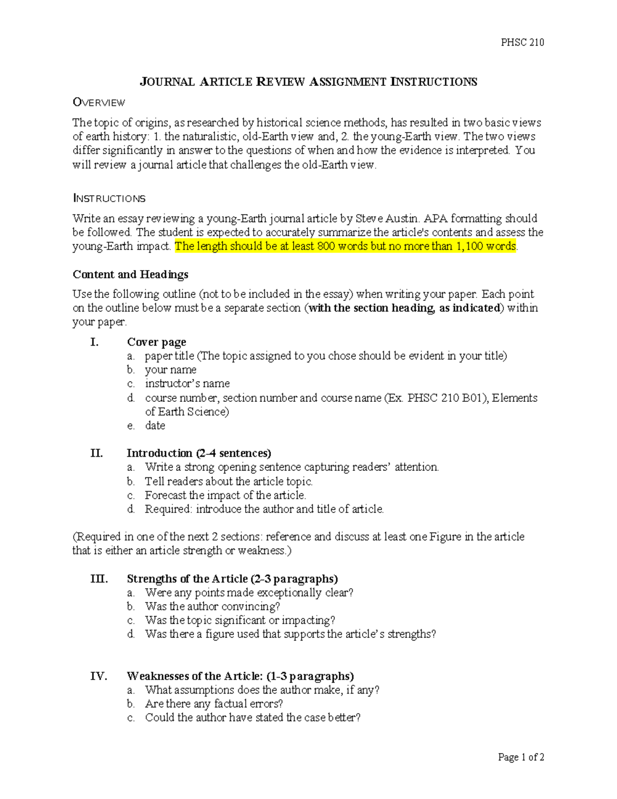 Phsc 210 Journal Article Review Assignment Guidelines Studocu