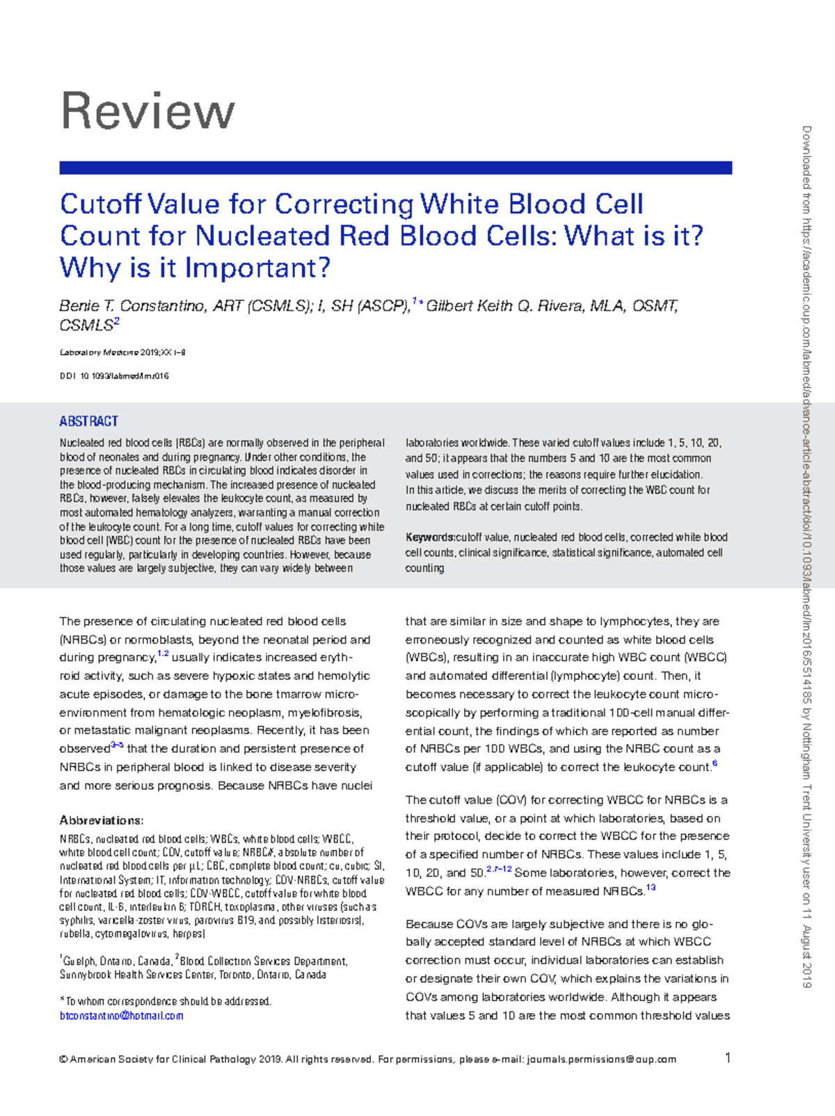 What Is Nucleated Red Blood Cell Count