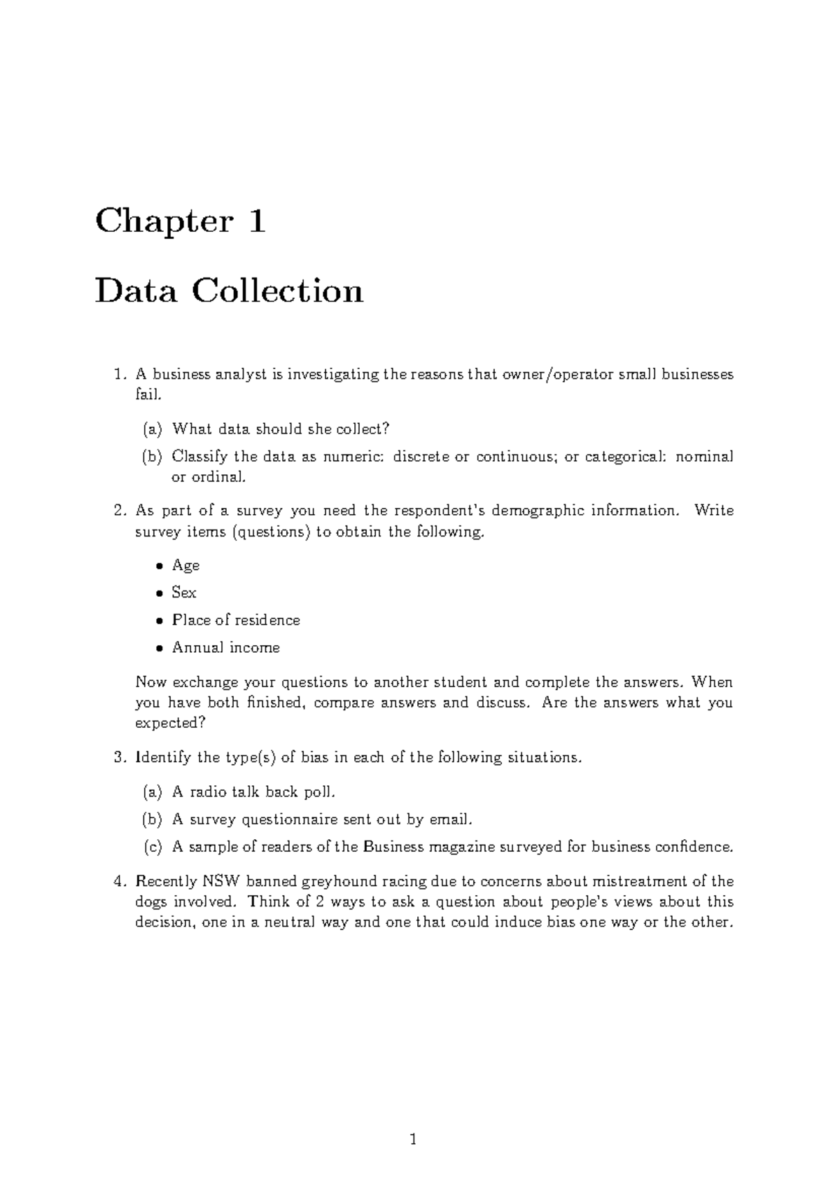 Chapter 1 - Data Collection Practice Questions (BA101) - Studocu