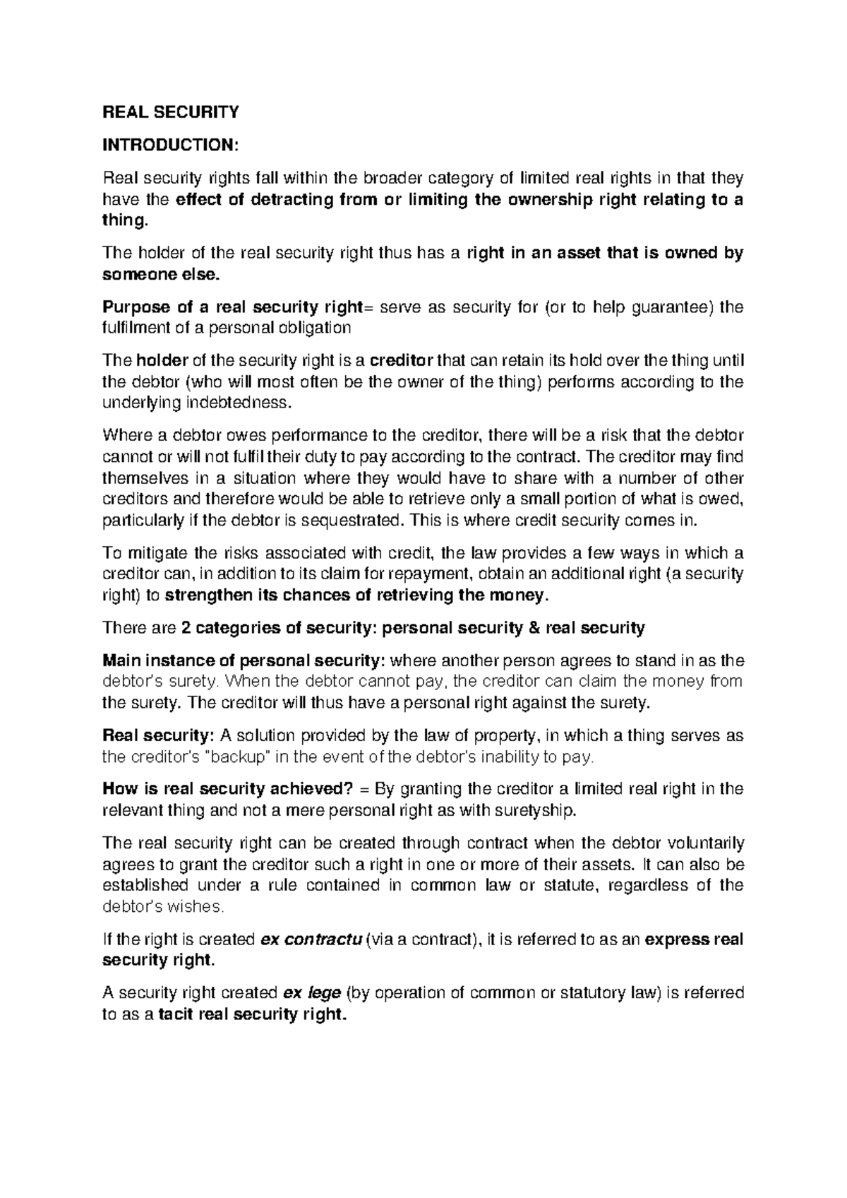 Real Security Exam Notes (LAW 101) - Studocu