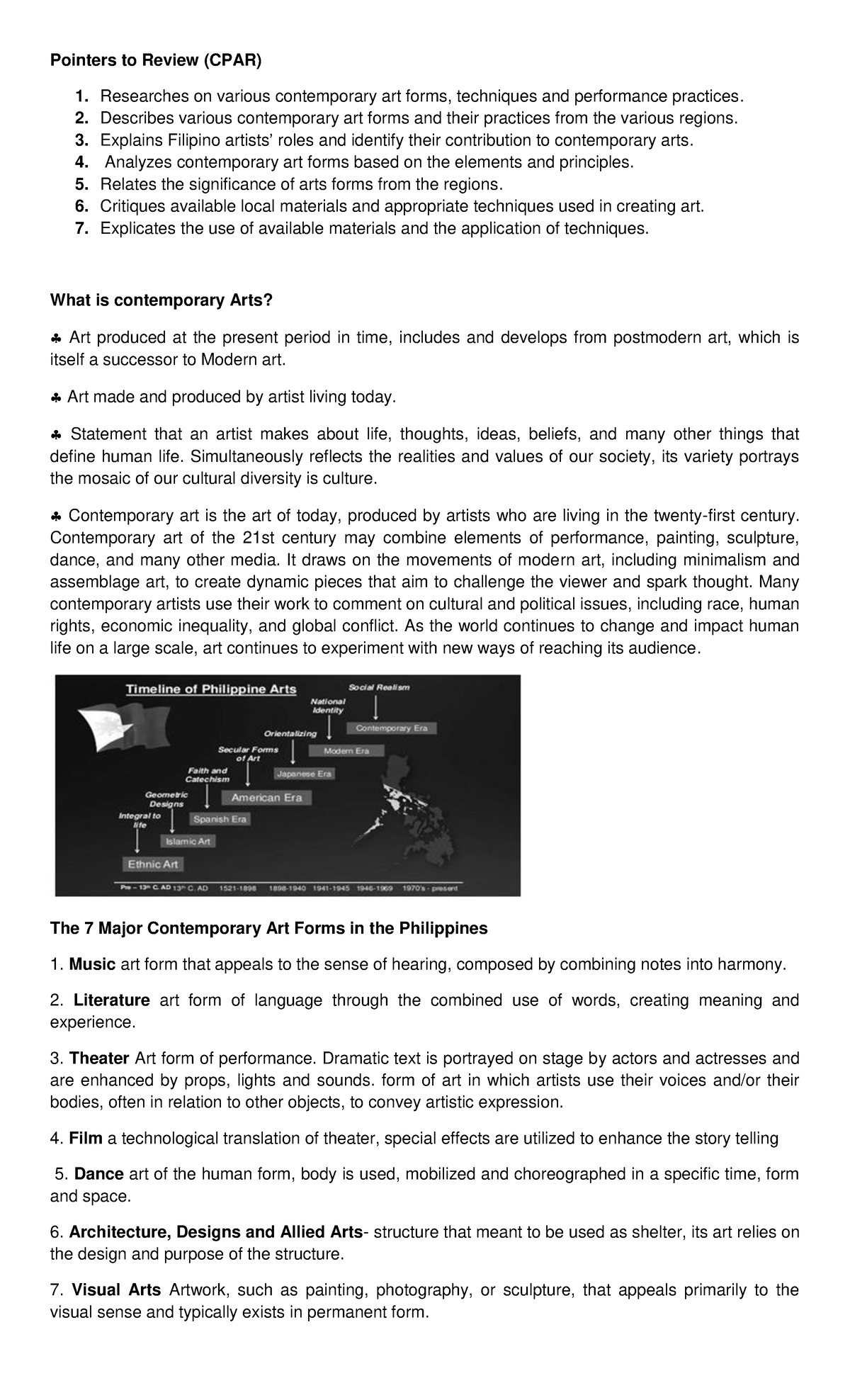 CPAR Contemporary Art Forms and Practices: A Comprehensive Review - Studocu