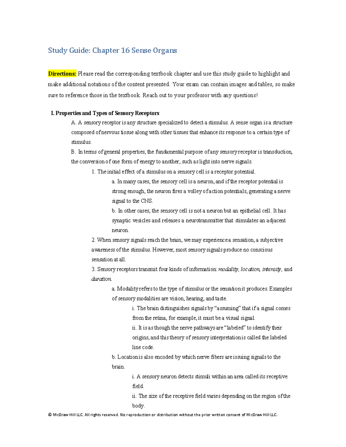 Study Guide: Chapter 16 Sense Organs - Studocu