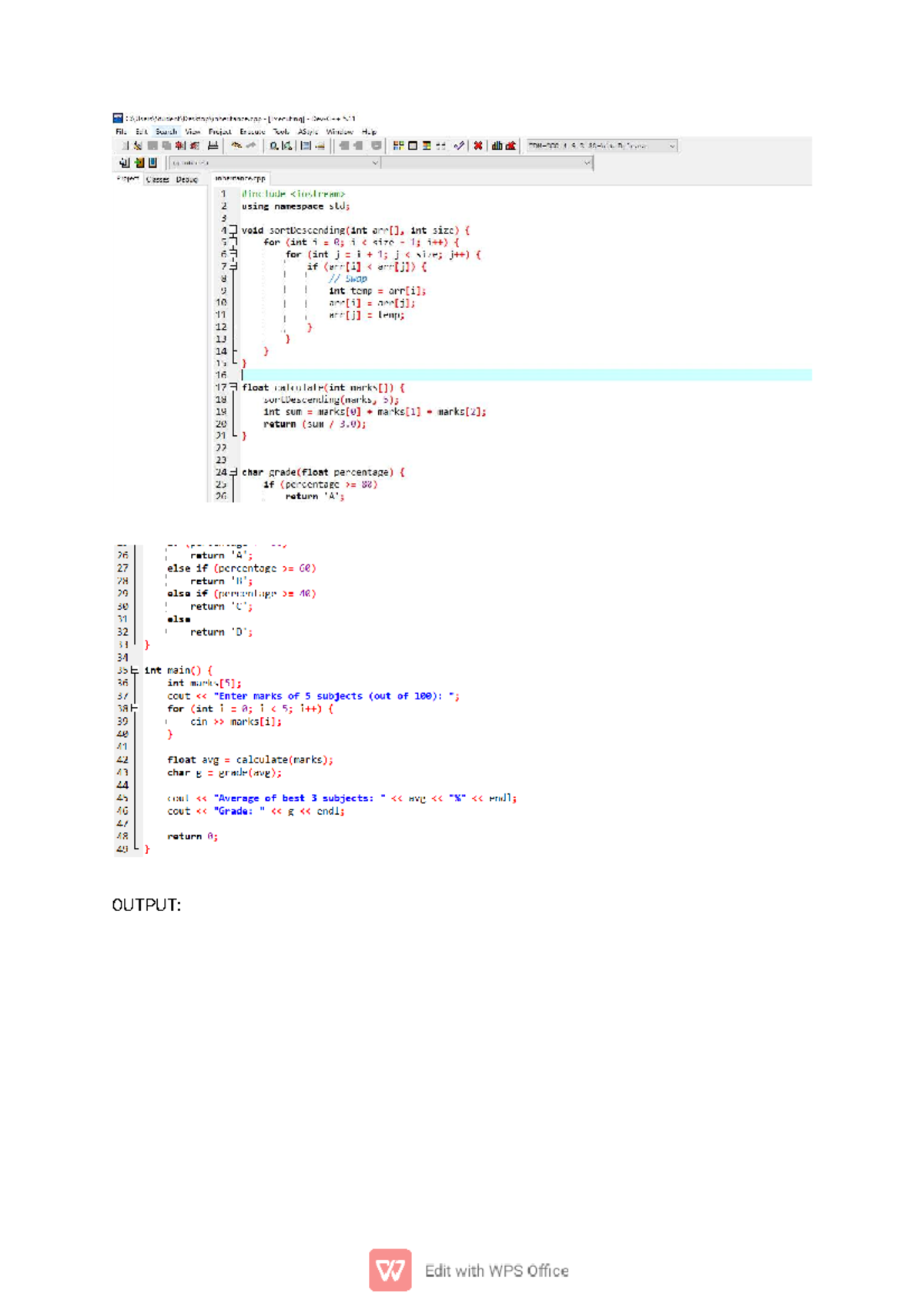 CS101 Final Exam Code and Output Analysis for Sorting Program - Studocu
